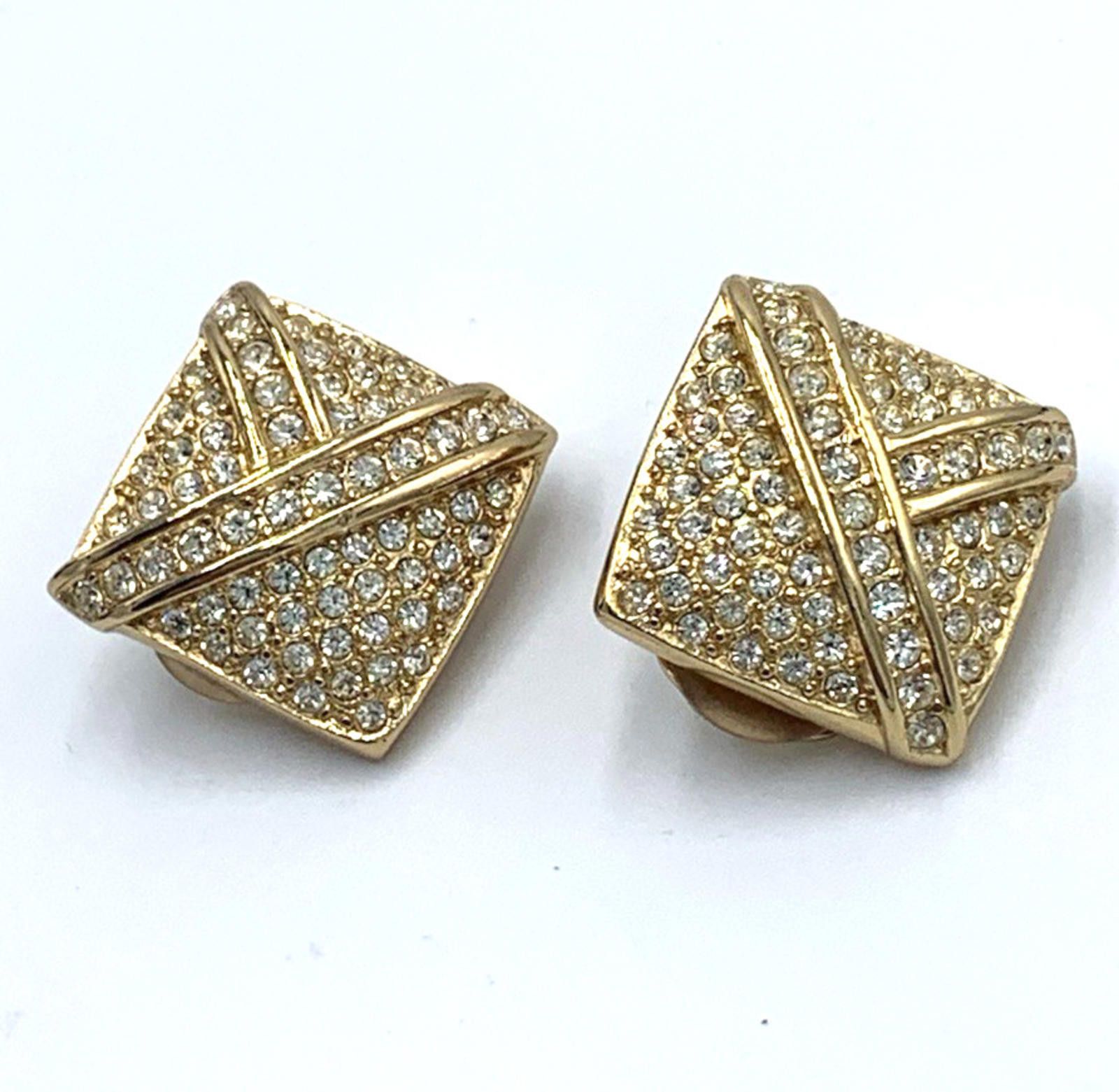 Other Dior Rhinestone Gold Tone Clip On Art Deco Style Earrings Size ONE SIZE - 4 Thumbnail