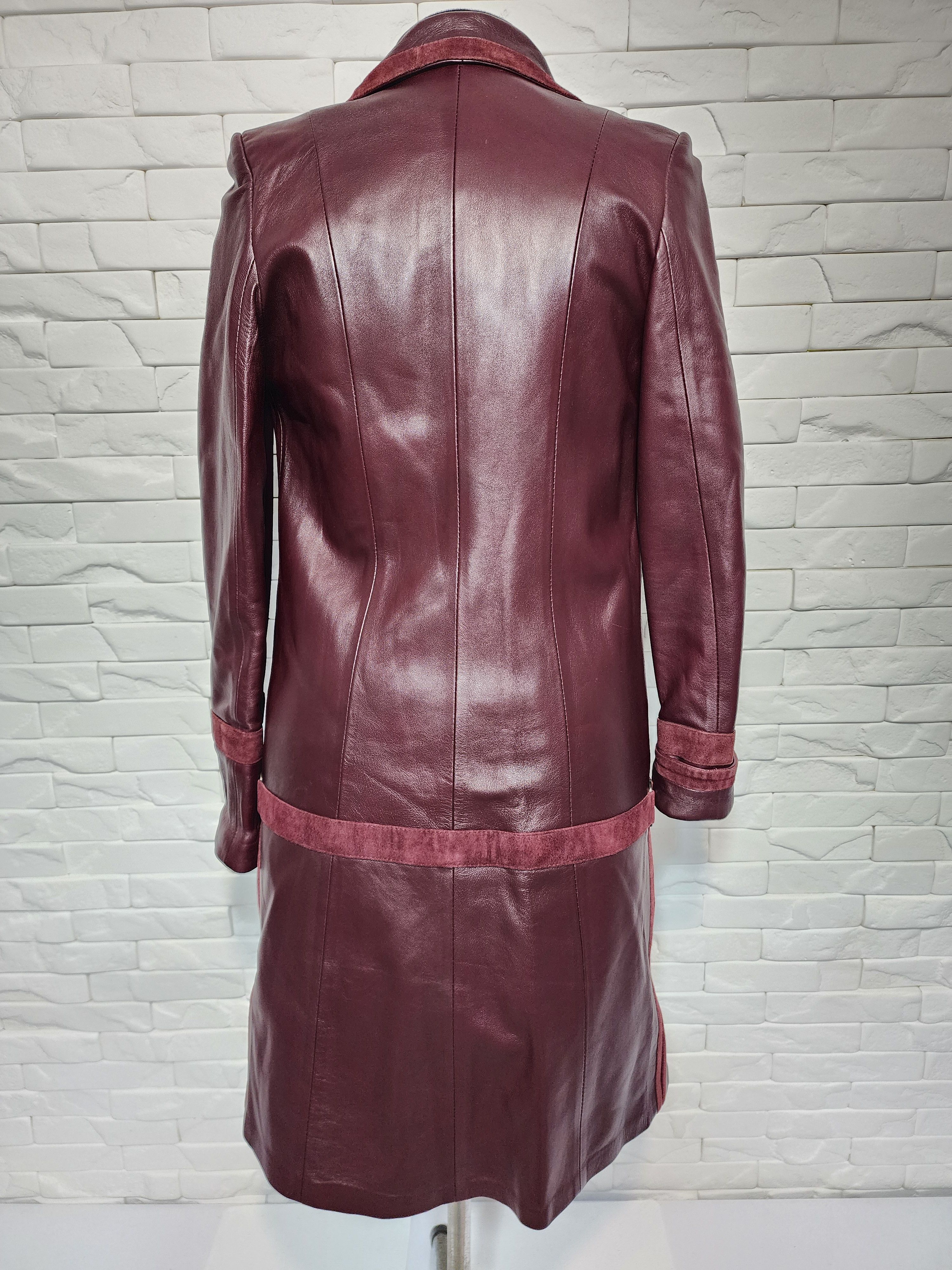 Genuine Leather Burgundy Leather Trench Coat: Women's Long Raincoat Size M / US 6-8 / IT 42-44 - 5 Thumbnail