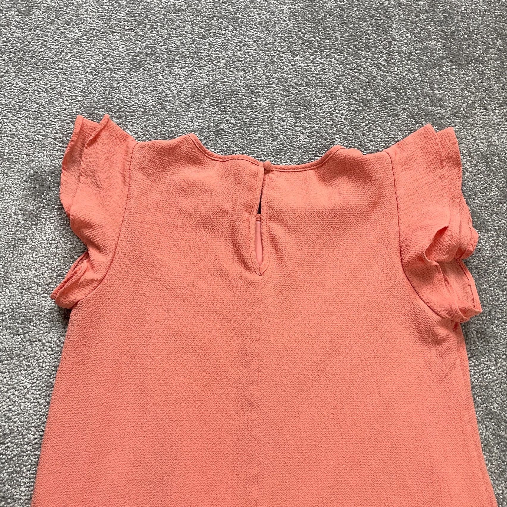 Vintage Andree By Unit Dress Womens Small Pink Shift Midi Ruffle Short Sleeve Round Neck Size 28" / US 6 / IT 42 - 3 Thumbnail