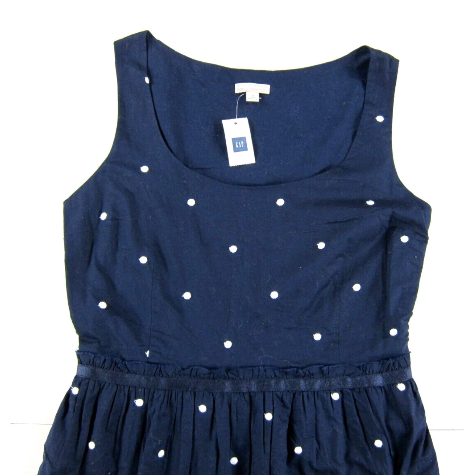 Gap NWT Gap Cotton Navy Blue White Polka Dot Pocket Sheath Tank Dress Woman 4 Size S / US 4 / IT 40 - 4 Thumbnail