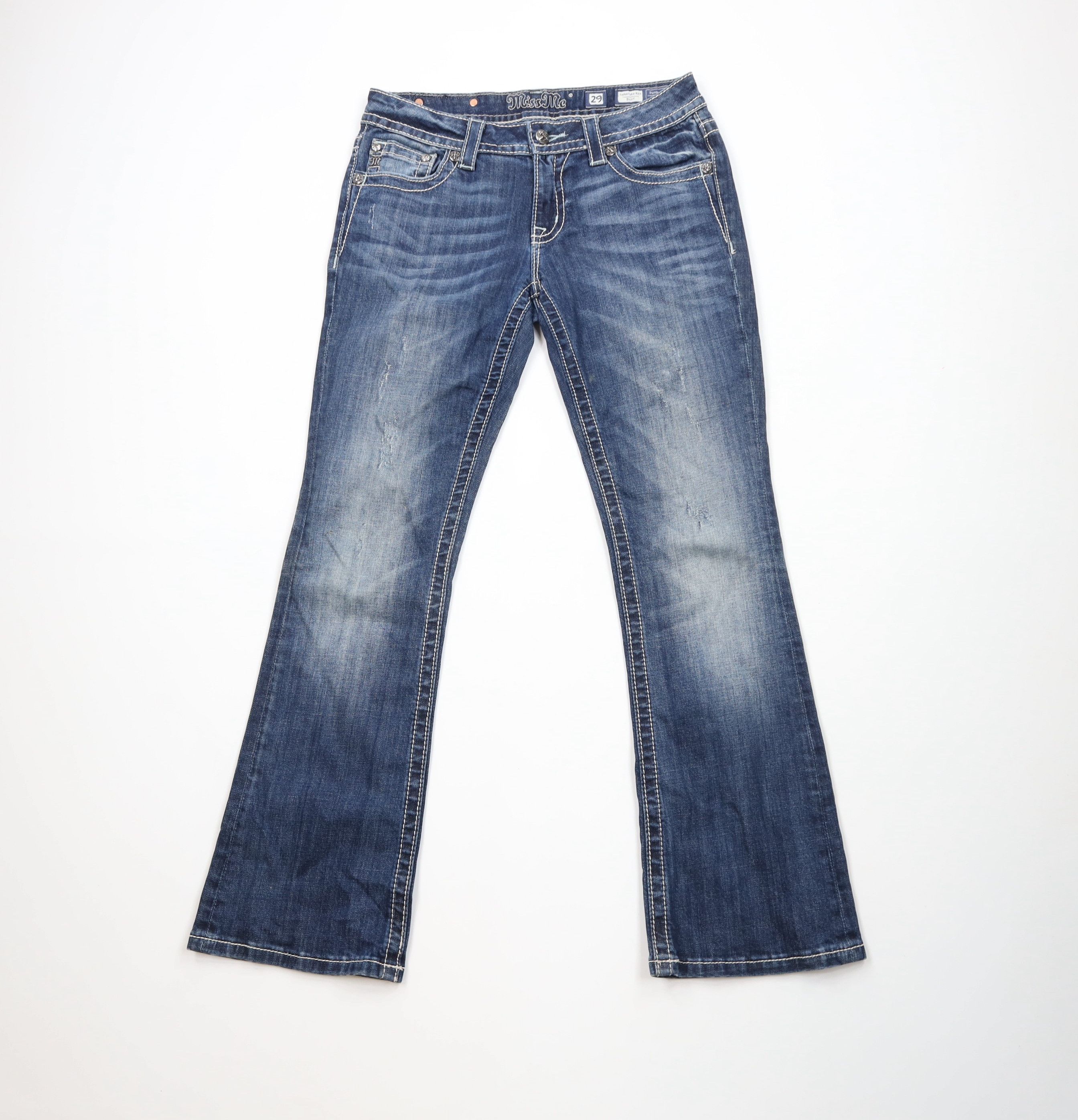 Miss Me Miss Me Cross Wings Jeweled Stretch Bootcut Denim Jeans Size 29" - 1 Thumbnail