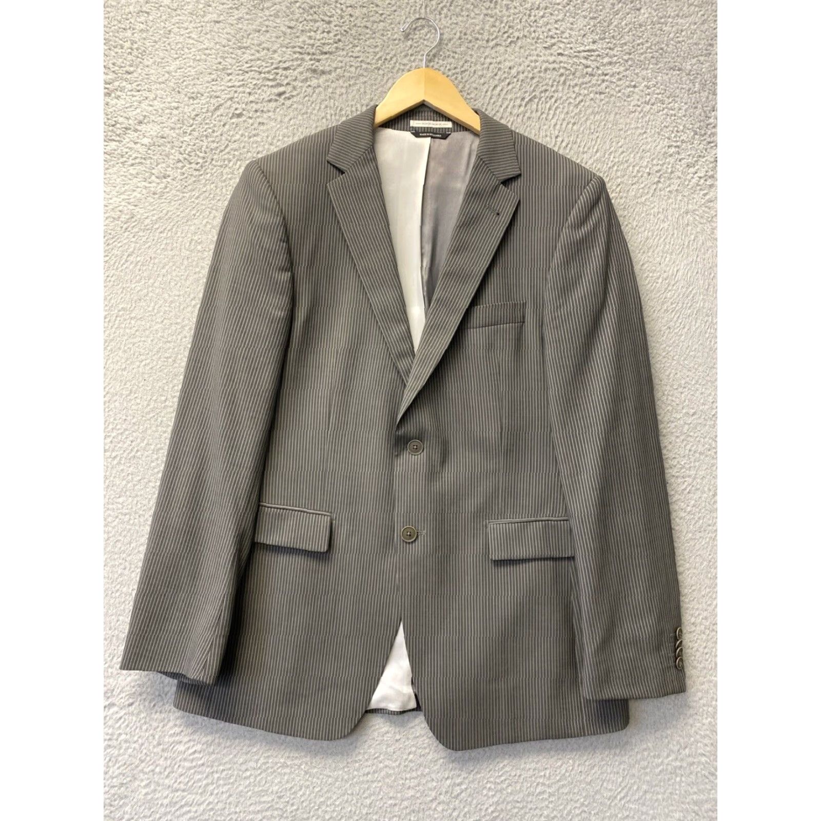 Vintage VINTAGE Van Gils Wool Suit 2 Piece Men's 40 Regular Gray Stripes Slim Fit Business Formal Wedding Size 40R - 2 Thumbnail