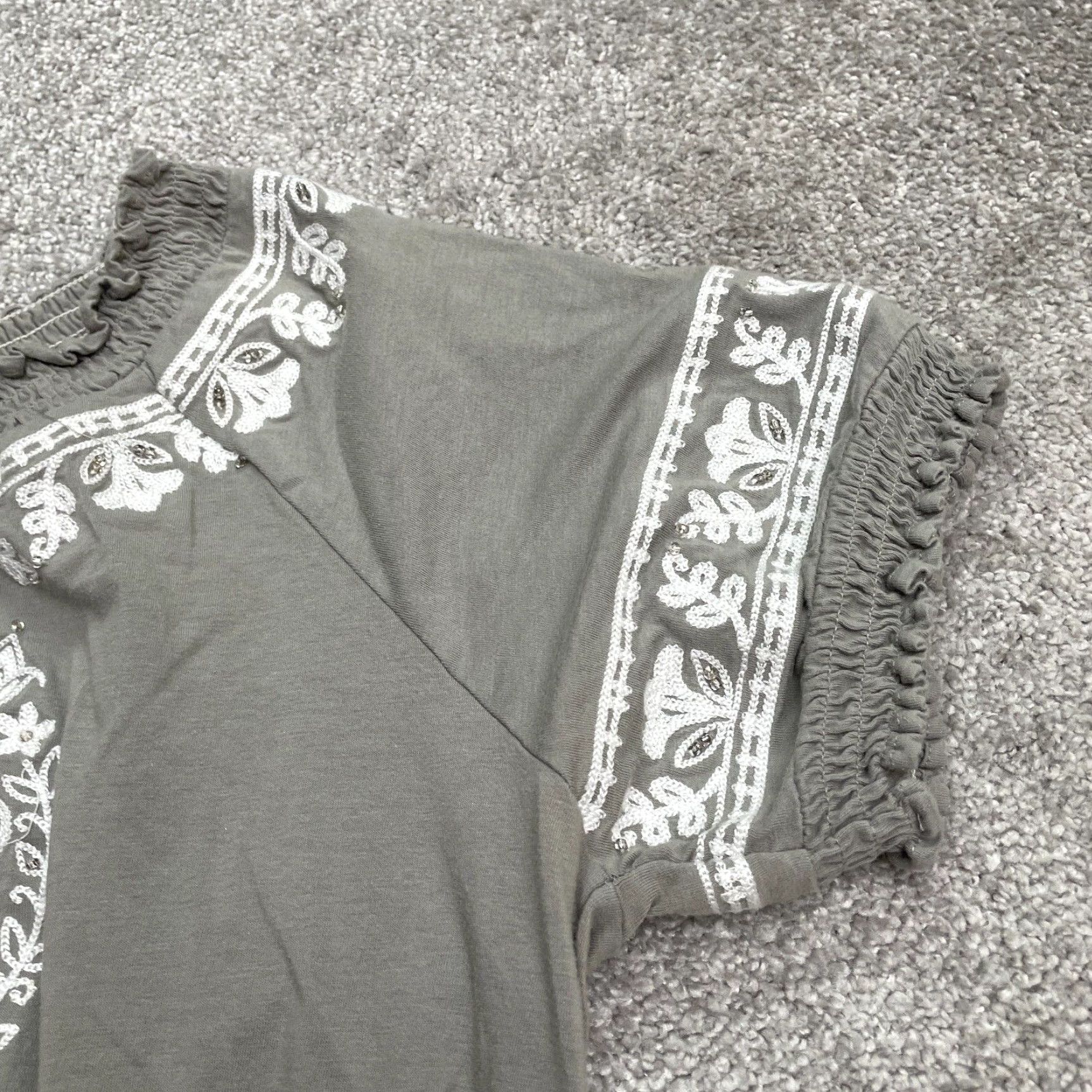 Vintage VINTAGE INC International Concepts Womens Blouse Shirt Short Sleeve 1X Gray Bohemian Casual Size XL / US 12-14 / IT 48-50 - 6 Thumbnail