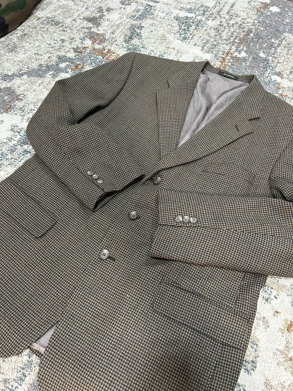Givenchy Vintage Monsieur Givenchy Wool Sport Coat Brown Navy Houndstooth Size 42R - 3 Thumbnail