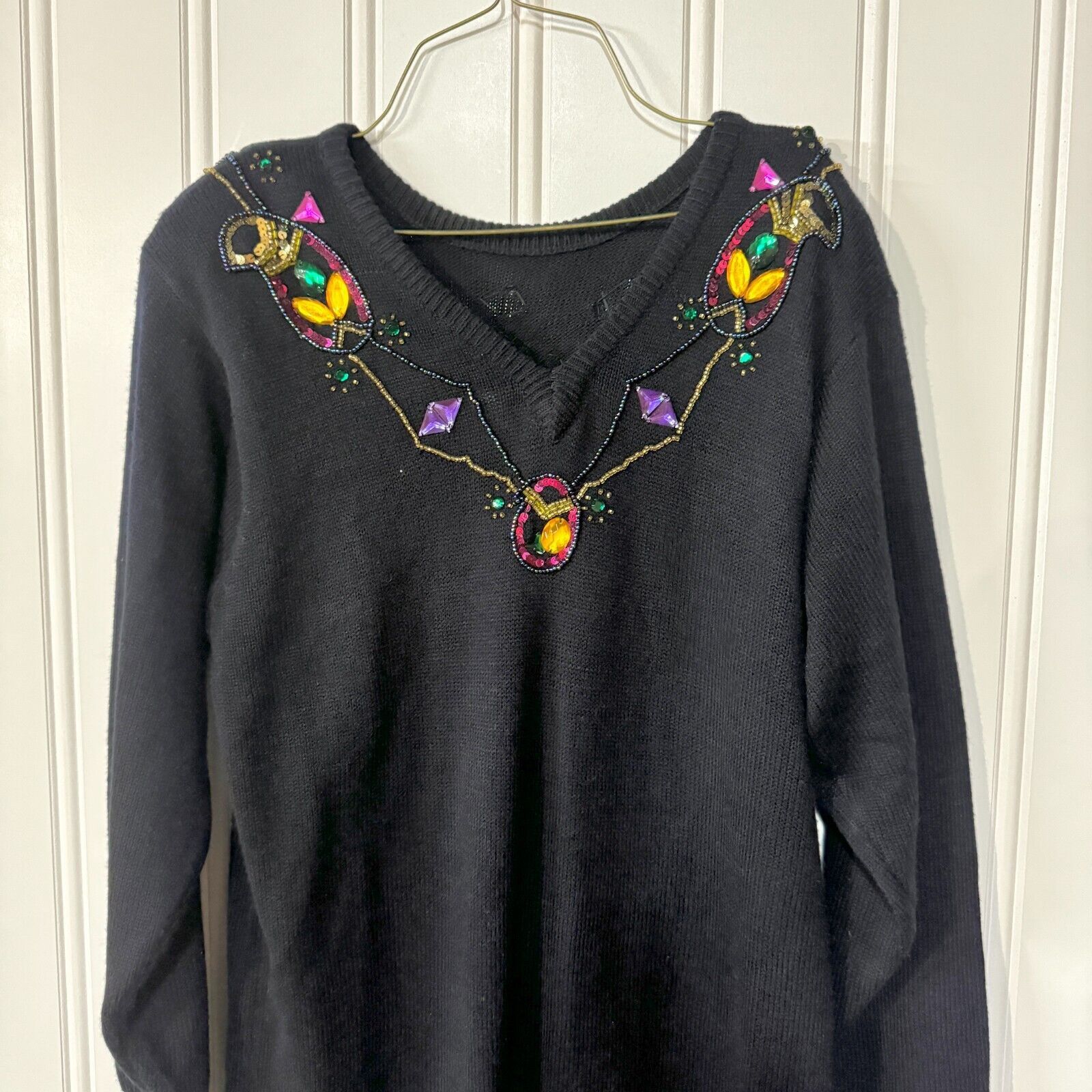Vintage R&K Originals Navy Sequin Midi Sweater Dress Medium