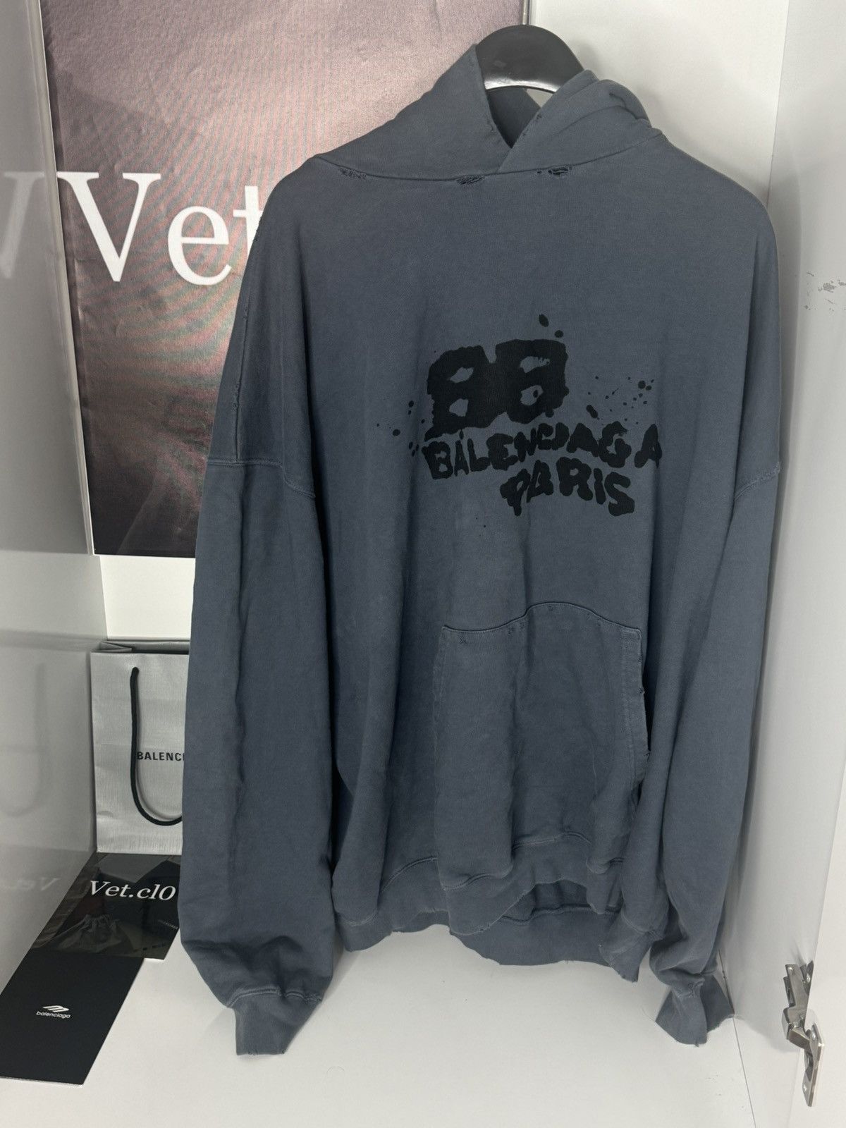 Balenciaga ✅Balenciaga Hand Drawn Blue Distressed Hoodie M Size US M / EU 48-50 / 2 - 1 Thumbnail