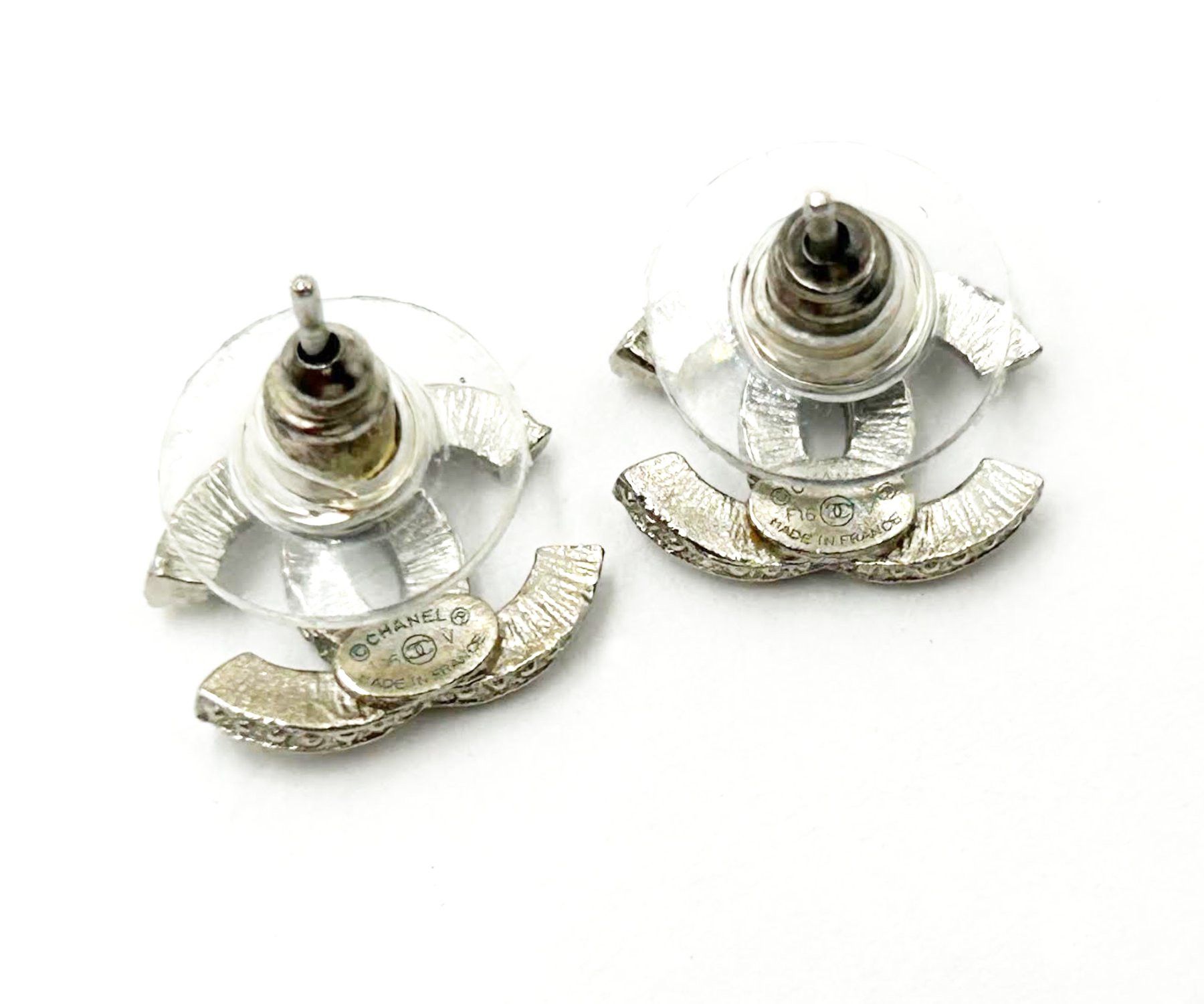 Chanel Chanel Silver CC Crystal Curve Small Piercing Earrings Size ONE SIZE - 4 Thumbnail