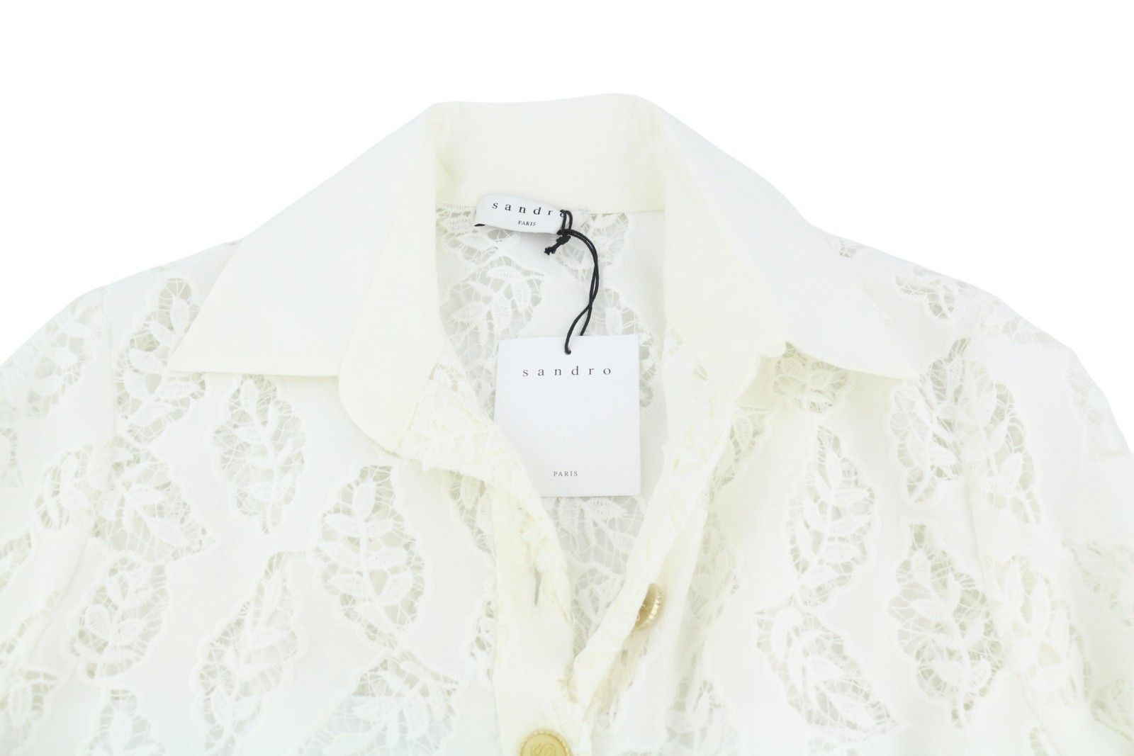 Sandro 36 S White Perforated Lace Snap Buttons 3/4 Sleeve 88492 Size S / US 4 / IT 40 - 6 Thumbnail