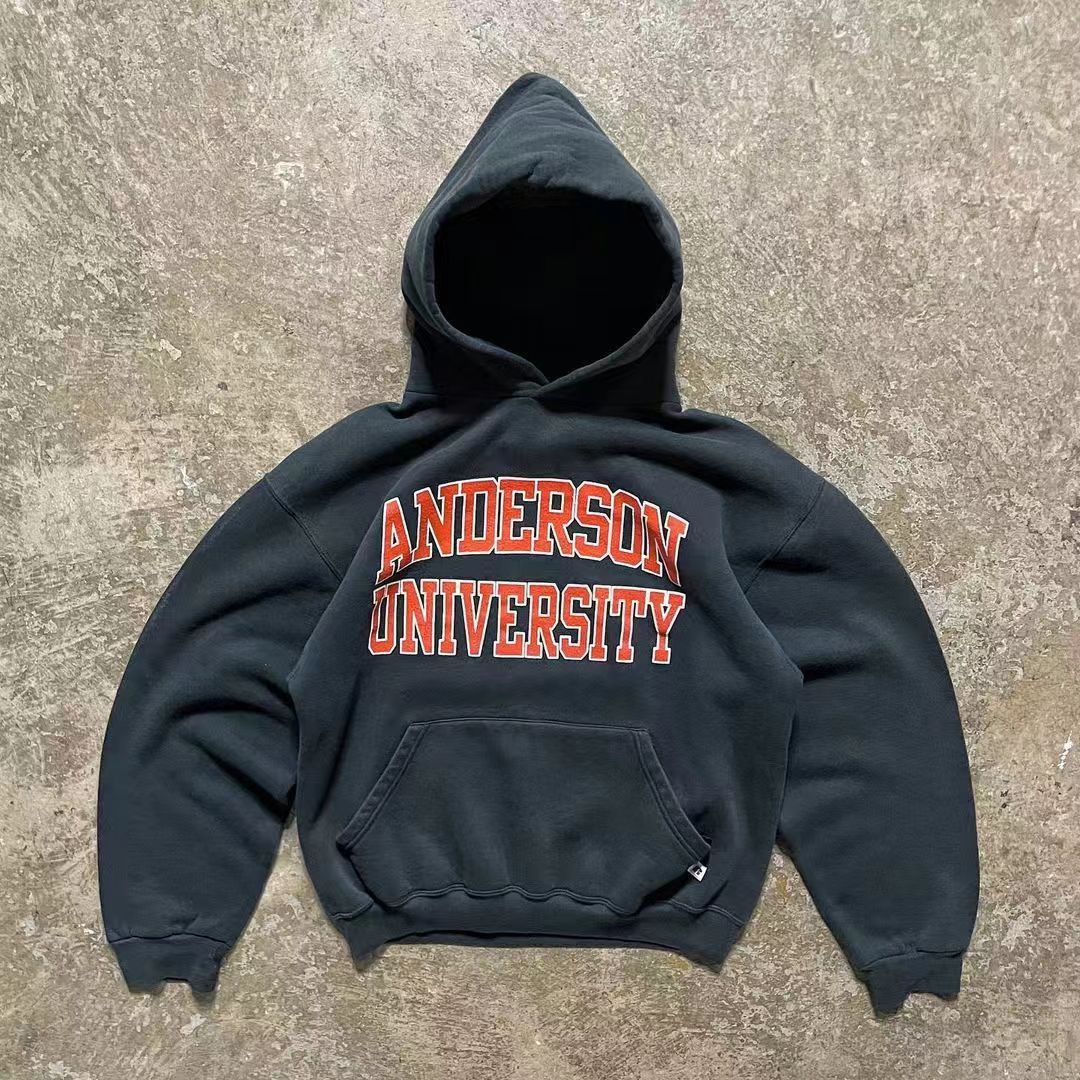 Designer × Japanese Brand Black washed vintage letter print cotton hoodie Size US L / EU 52-54 / 3 - 1 Thumbnail