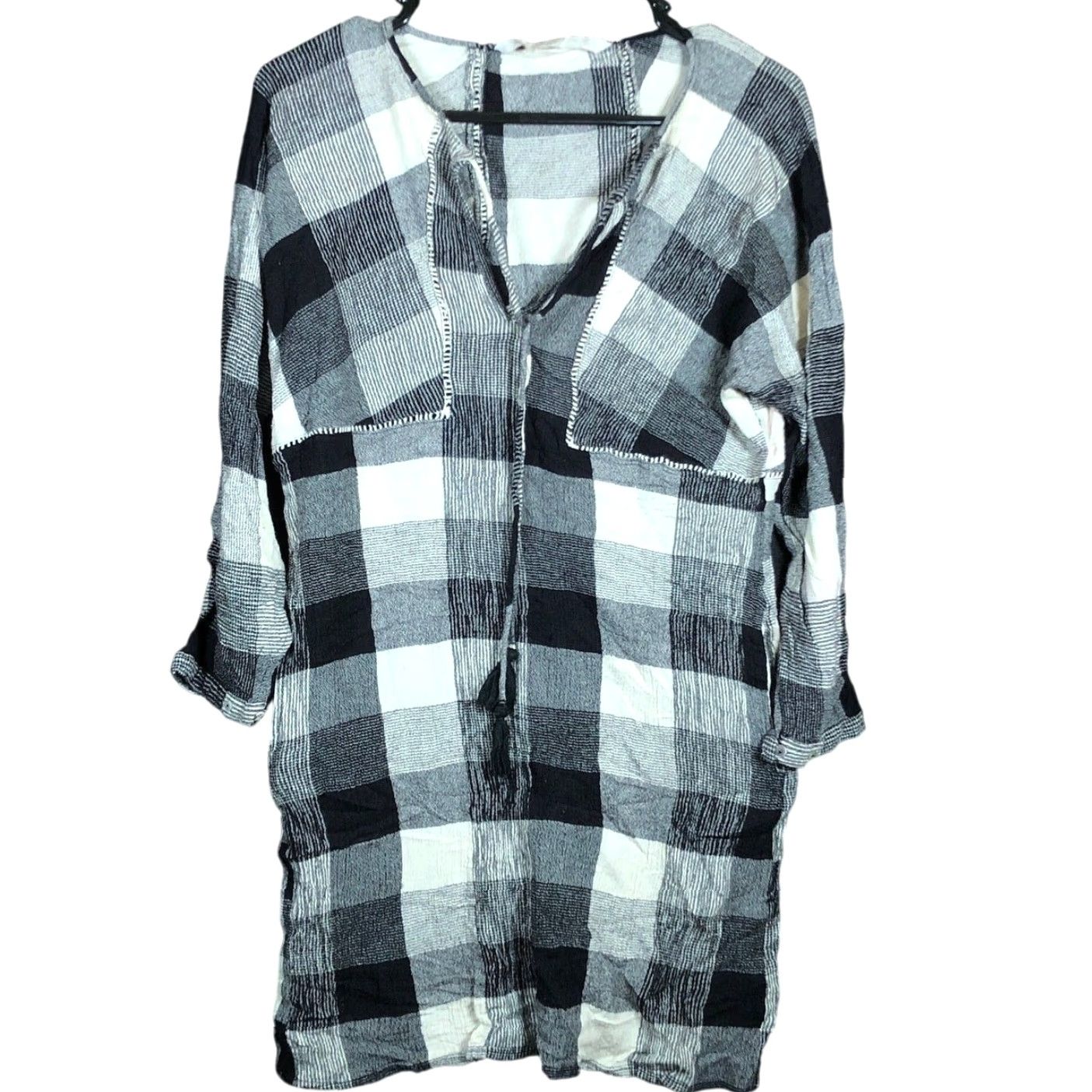 Zara Zara Womens Dress Black White Check V Neck Mini Tassels Long Sleeve Small Size S / US 4 / IT 40 - 2 Thumbnail
