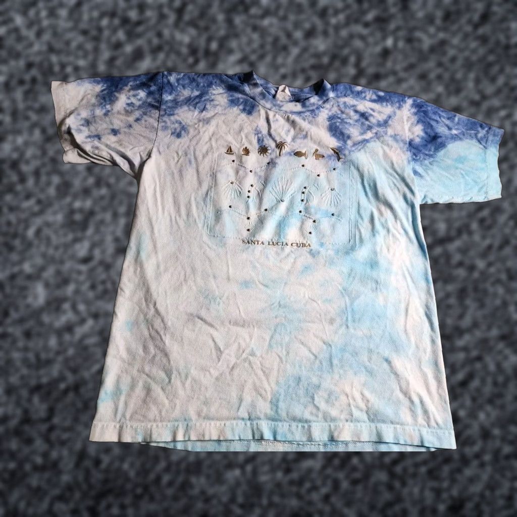 Vintage VINTAGE PACO XL Blue Tie Dye T-Shirt Elvis Presley Saint Lucia Souvenir Island Vacation Mens Size US XL / EU 56 / 4 - 1 Thumbnail