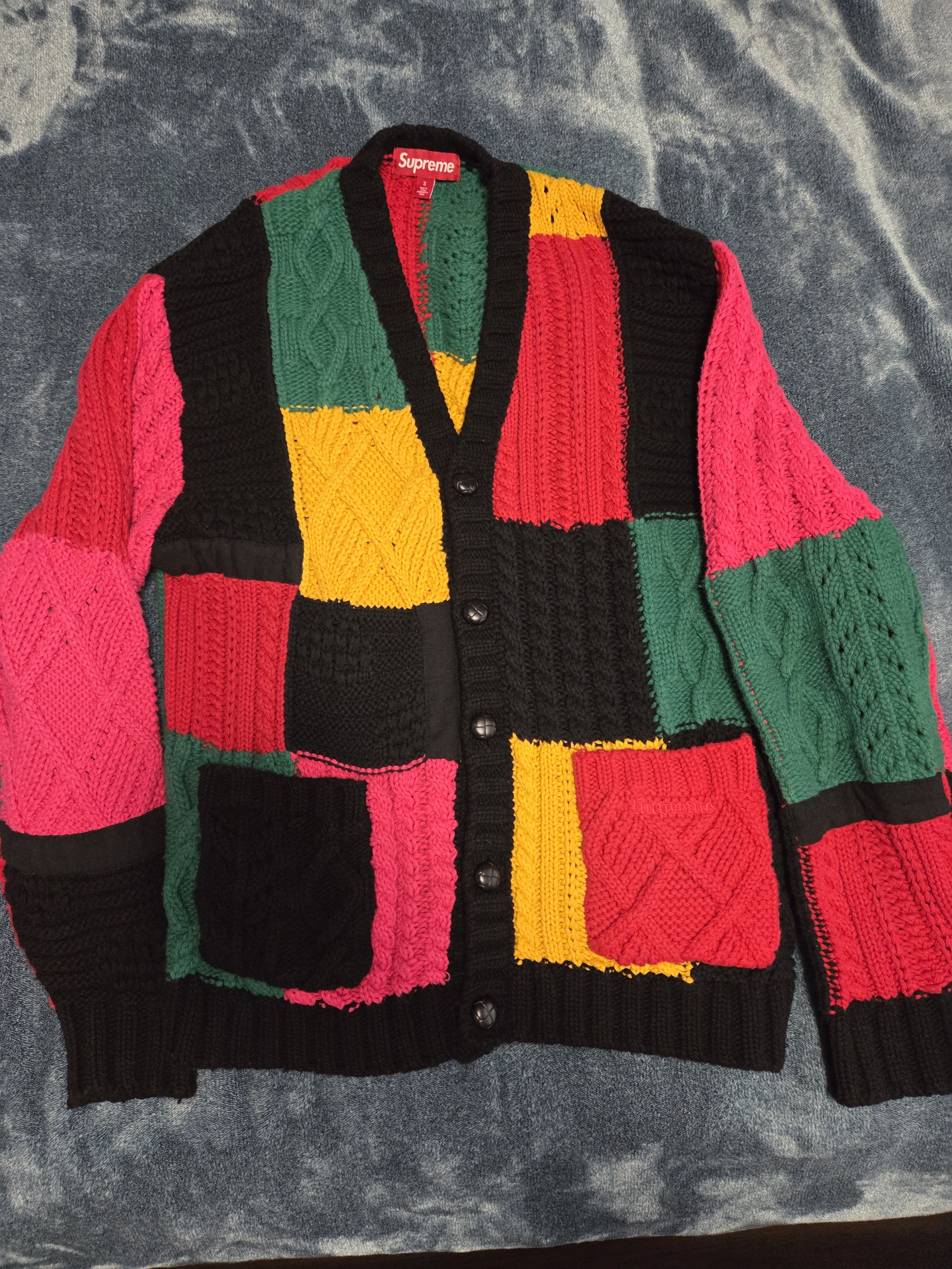 Supreme Supreme patchwork cable knit cardigan | Grailed