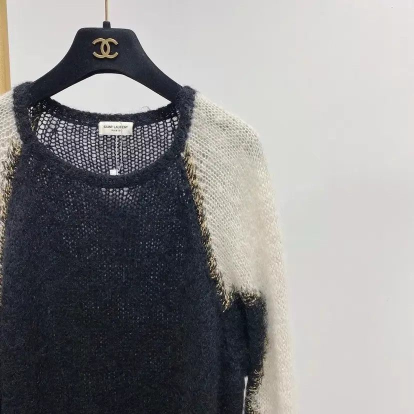 Saint Laurent Paris Saint Laurent mohair colorblocked knit top L size Size L / US 10 / IT 46 - 3 Thumbnail
