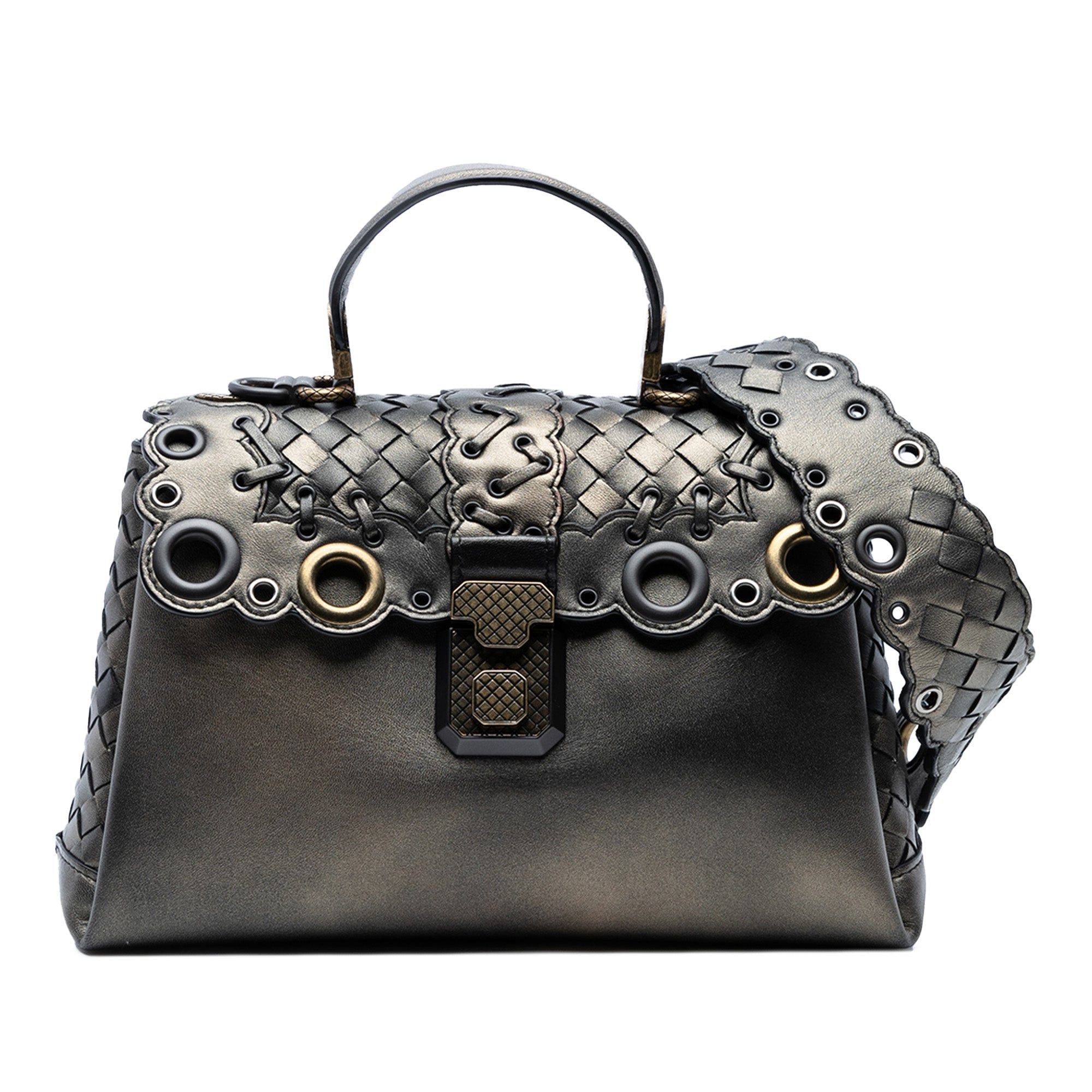 Bottega Veneta Small Intrecciato Trimmed Metallic Nappa Grommet Piazza Satchel Size ONE SIZE - 1 Thumbnail