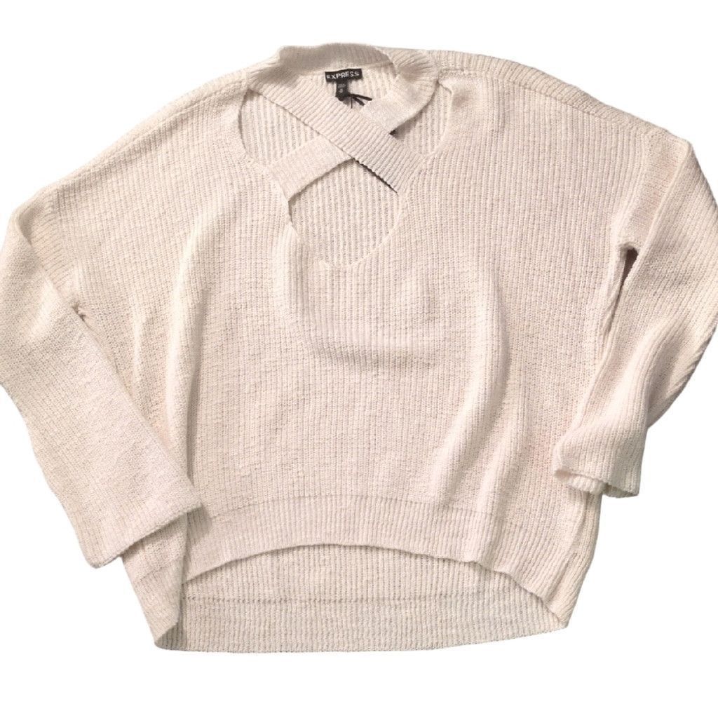 Express Express Ivory Long Sleeve Oversized Sweater Size Medium Size M / US 6-8 / IT 42-44 - 2 Thumbnail