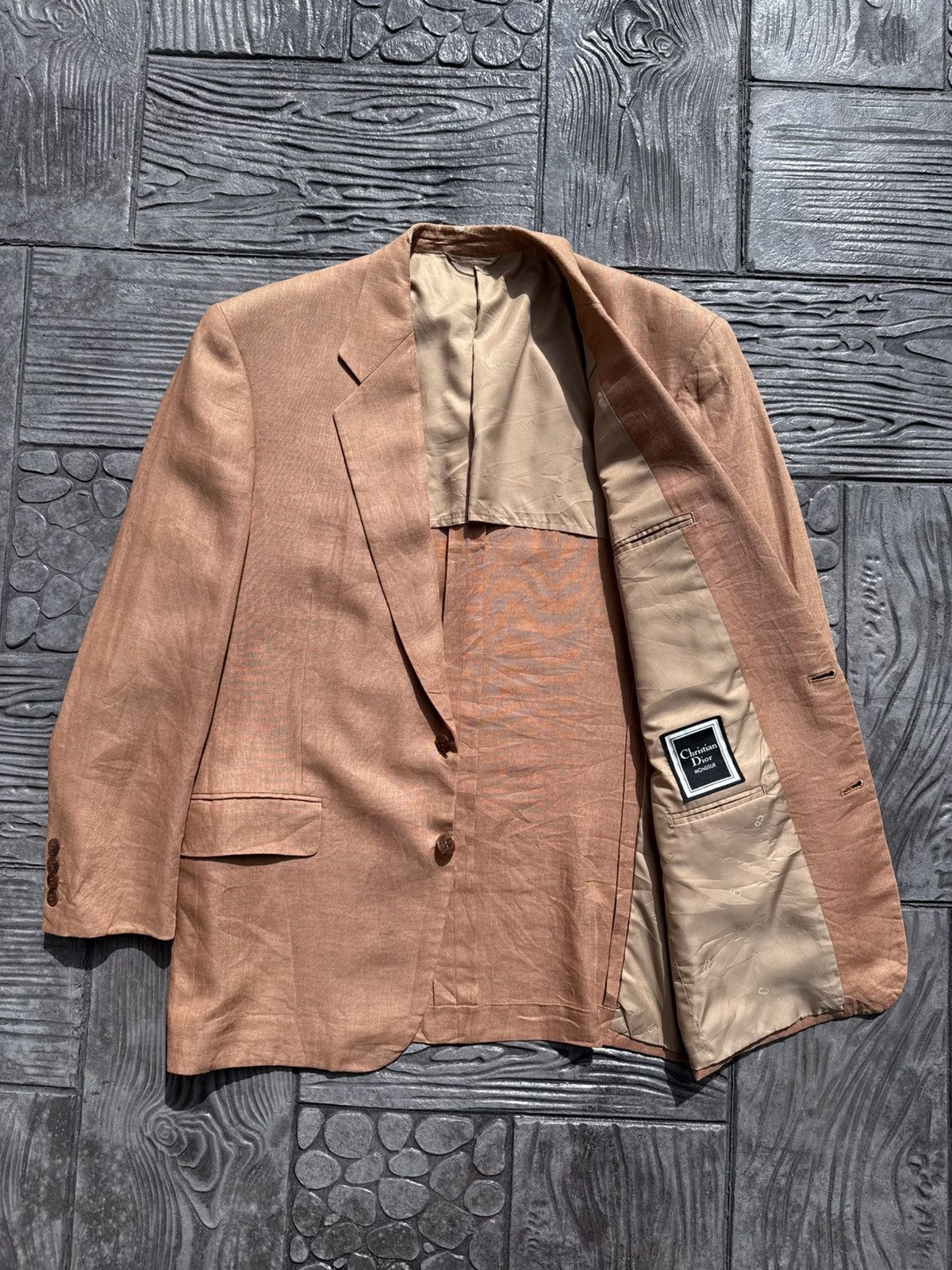 Christian Dior Monsieur 1980’s Christian Dior Monsieur Tailored Linen Peach Blazer Size 38R - 2 Thumbnail