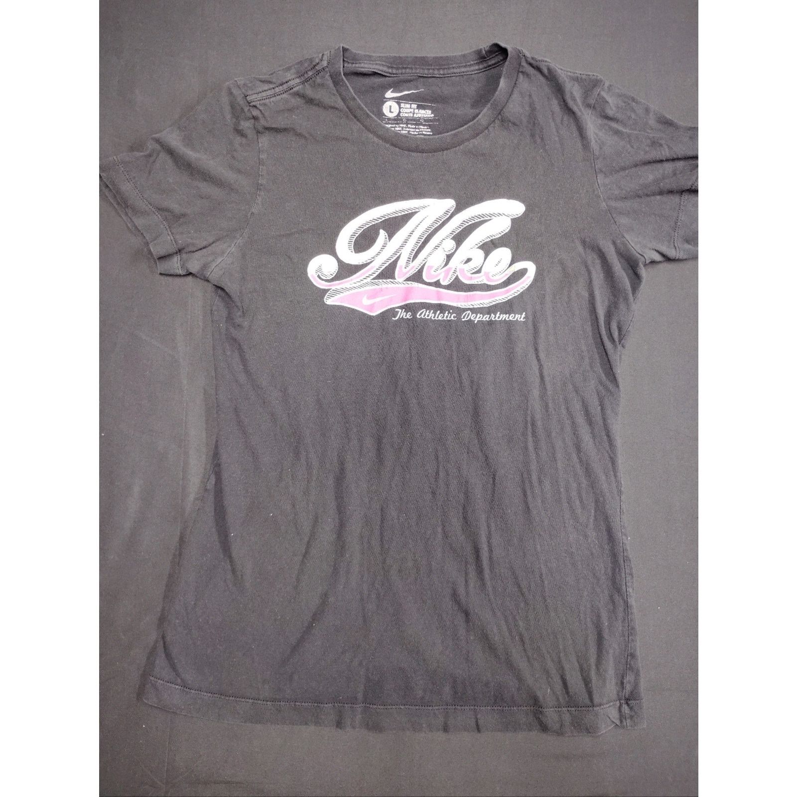 Nike Nike Black Tee with Pink and White Script Logo Size L / US 10 / IT 46 - 1 Thumbnail