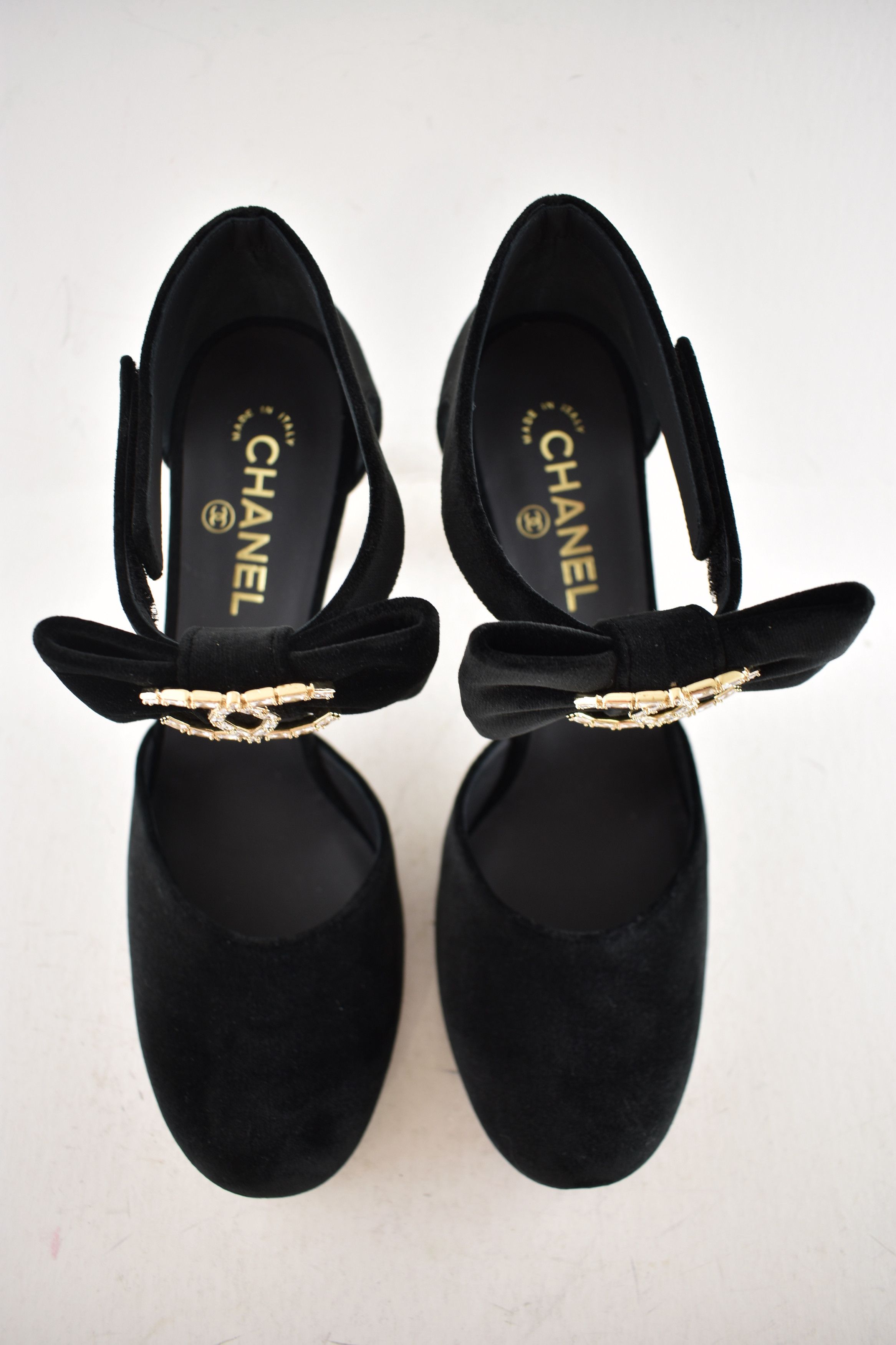 Chanel Chanel 24K Velvet Bow Crystal CC Ankle Strap Heel Pump 42 Size US 12 / IT 42 - 15 Thumbnail