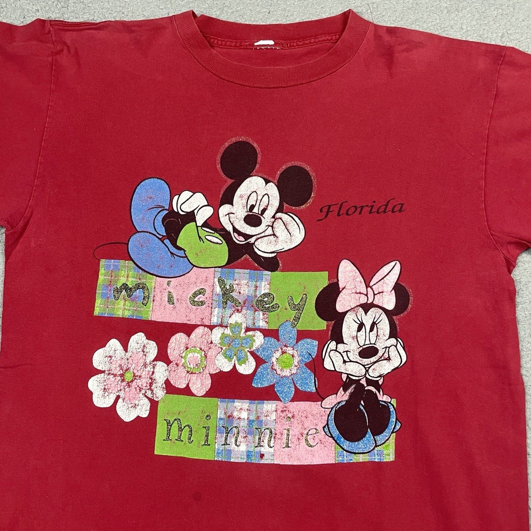 Disney VINTAGE Disney Mickey Minnie T-Shirt Crew Neck Short Sleeve Unisex Adults XL Red 1990s Graphic Print Cotton Made In USA Florida Size US XL / EU 56 / 4 - 2 Thumbnail