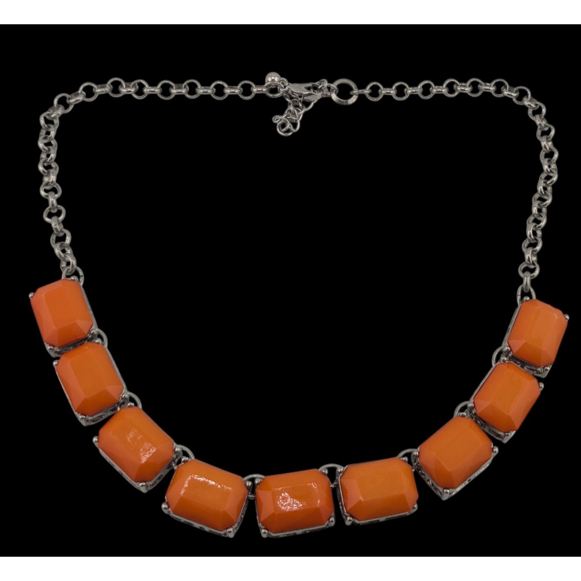 Other Retro Orange Statement Necklace With Silver-Tone Chain Size ONE SIZE - 2 Thumbnail