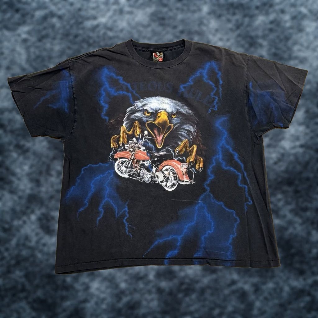 Harley Davidson Vintage Harley-Davidson Righteous Ruler Lightning T Shirt XL Black 3D Emblem Mens Vintage Harley T-Shirt XL Black 80s 90s Biker, Motorcycle, Lightning Size US XL / EU 56 / 4 - 1 Thumbnail
