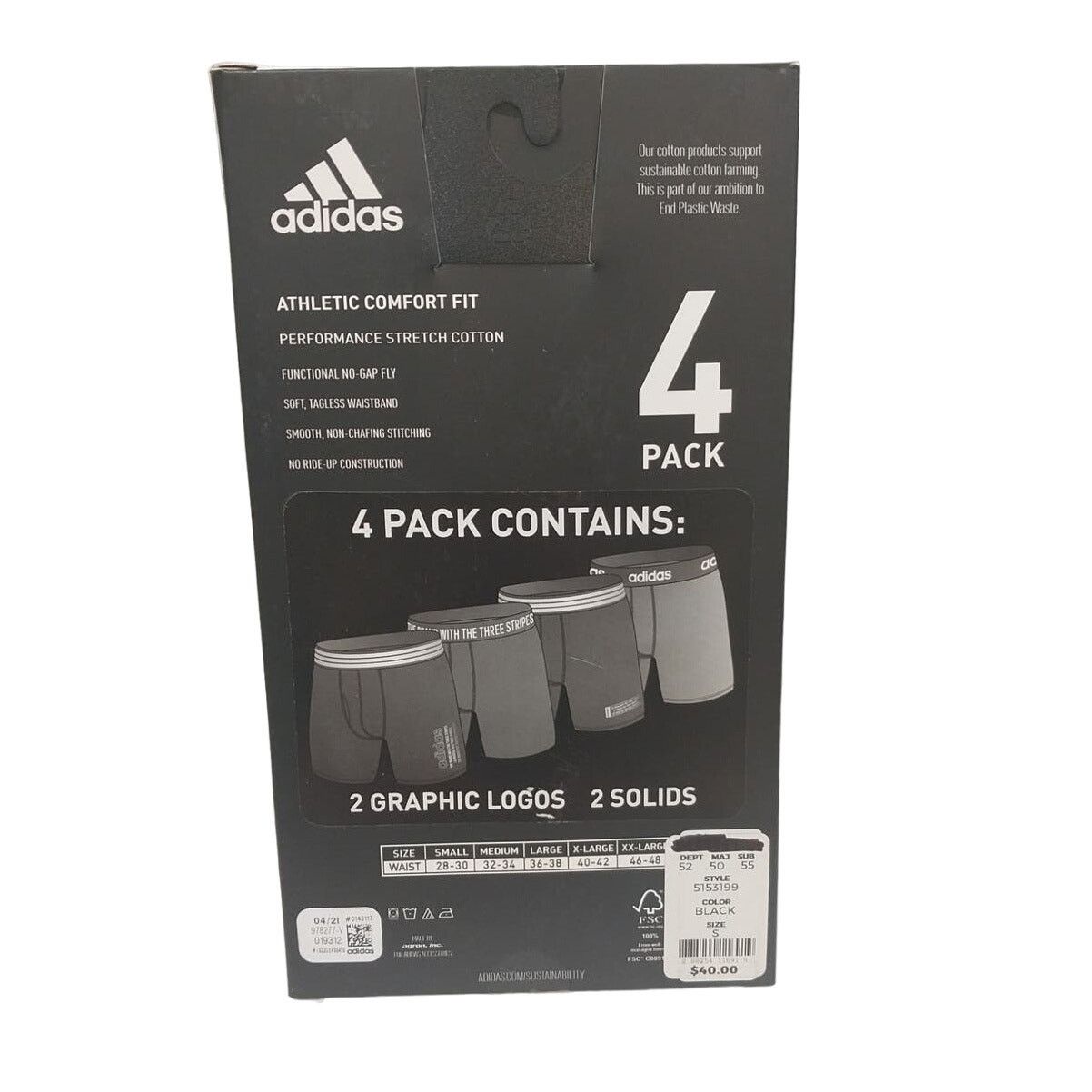 Adidas New Adidas Small 4 Pack Boxer Brief Athletic Comfort Fit Size 28 - 2 Thumbnail