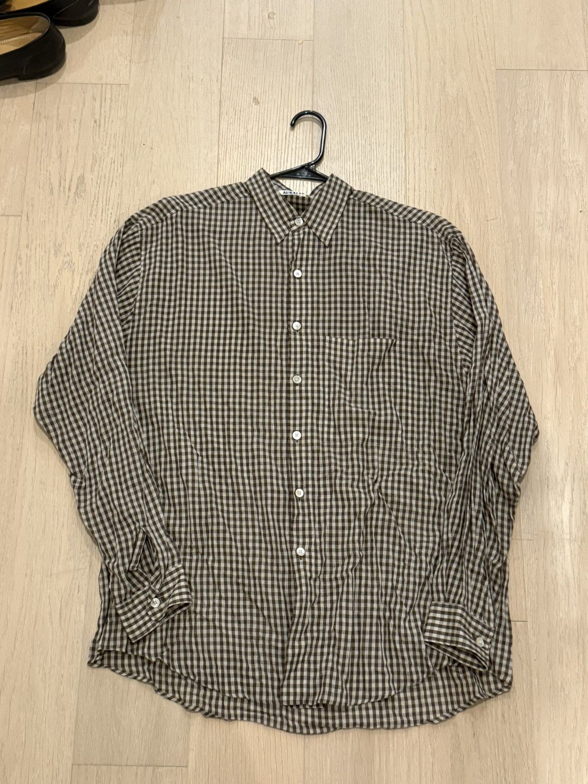 Auralee Airy Light Cotton Check Shirt Brown Gingham Check