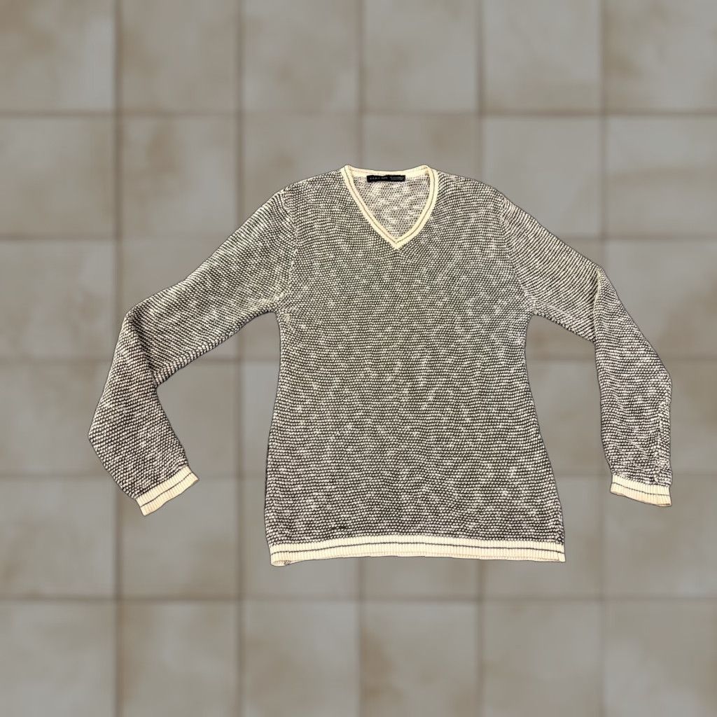 Zara Zara Sweater Mens M Pullover Knit V-Neck Long Sleeve Beige Cream Cotton Size US M / EU 48-50 / 2 - 1 Thumbnail