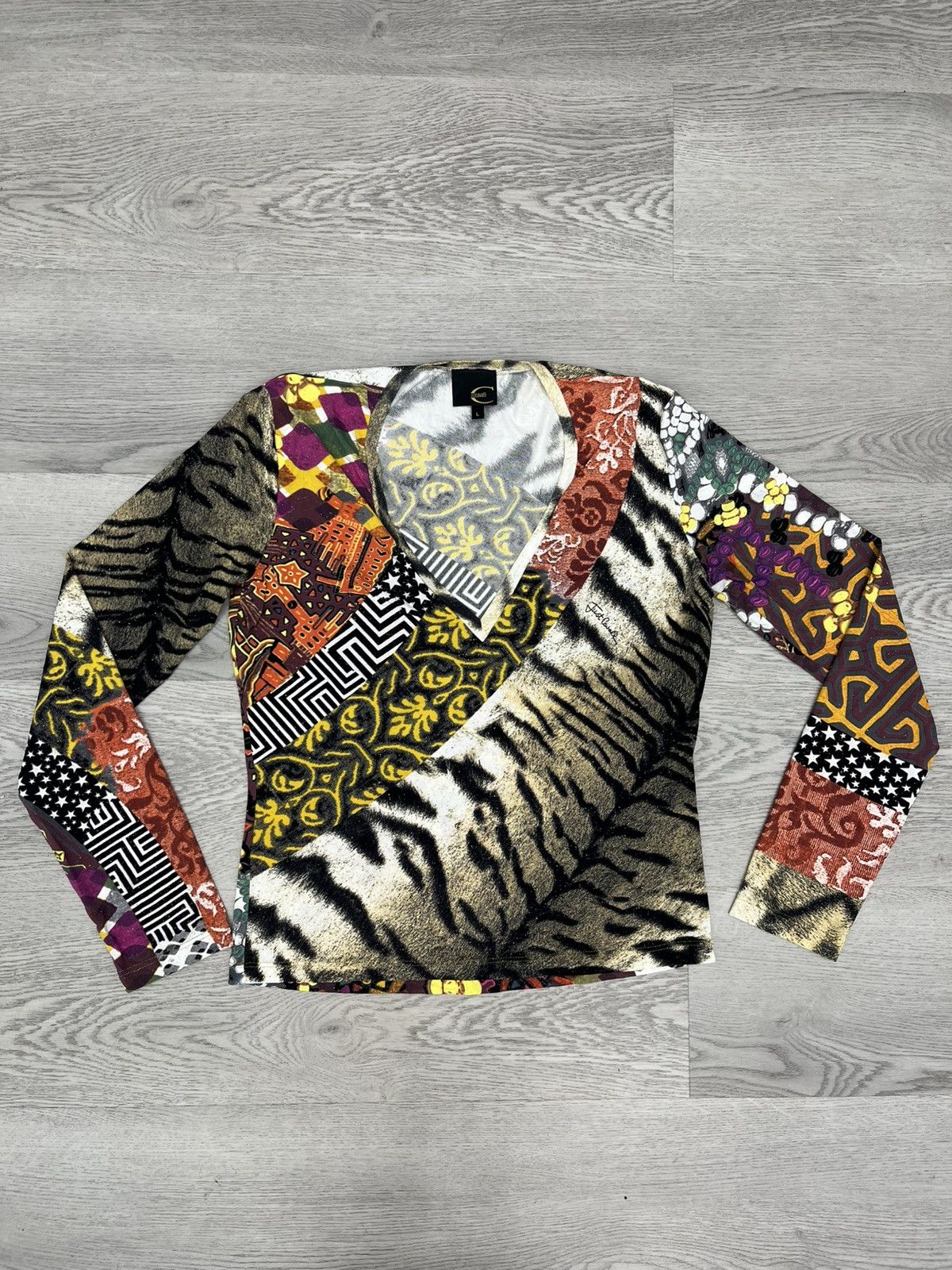 Just Cavalli Vintage Just Cavalli by Roberto Cavalli Floral Leopard Top Size L / US 10 / IT 46 - 3 Thumbnail