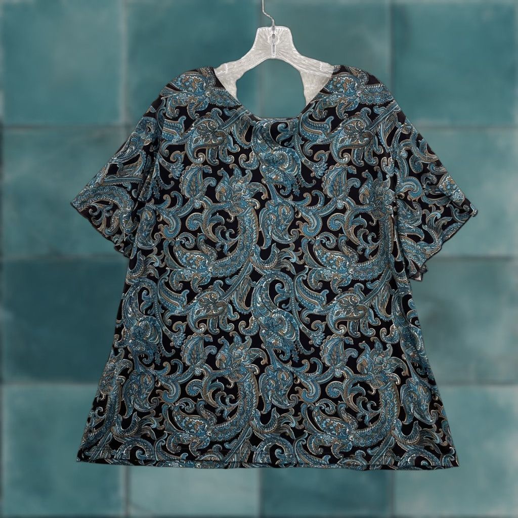 Vintage VINTAGE 90s Y2K Top Shirt 3X 3XL XXXL Blue Brown Paisley Slinky Stretch Boho Bohemian Women Mens Size XXL / US 16-18 / IT 52-54 - 1 Thumbnail