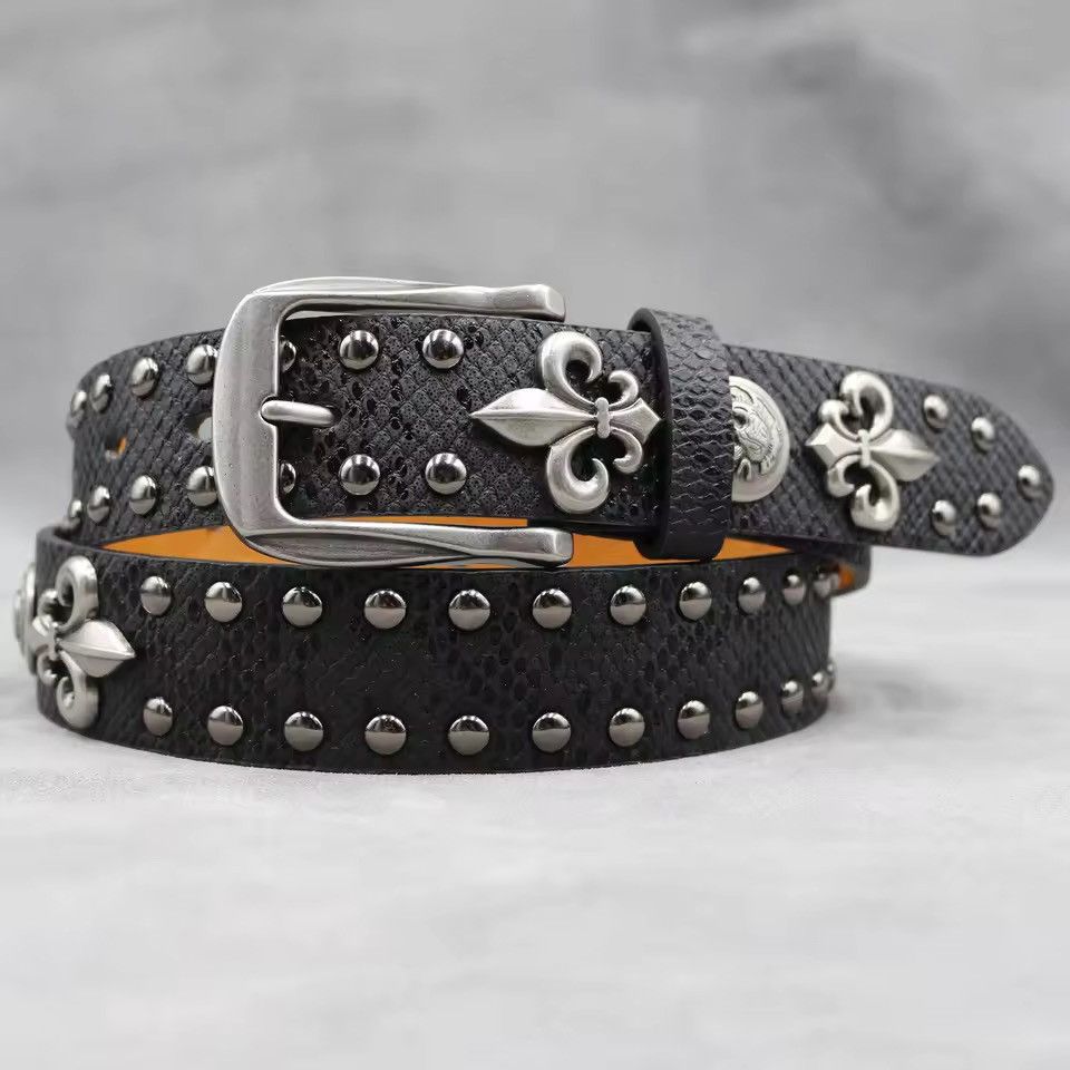 Japanese Brand Y2k PU Leather Rivet Punk Skull Rock Belt 105 cm Size ONE SIZE - 2 Thumbnail