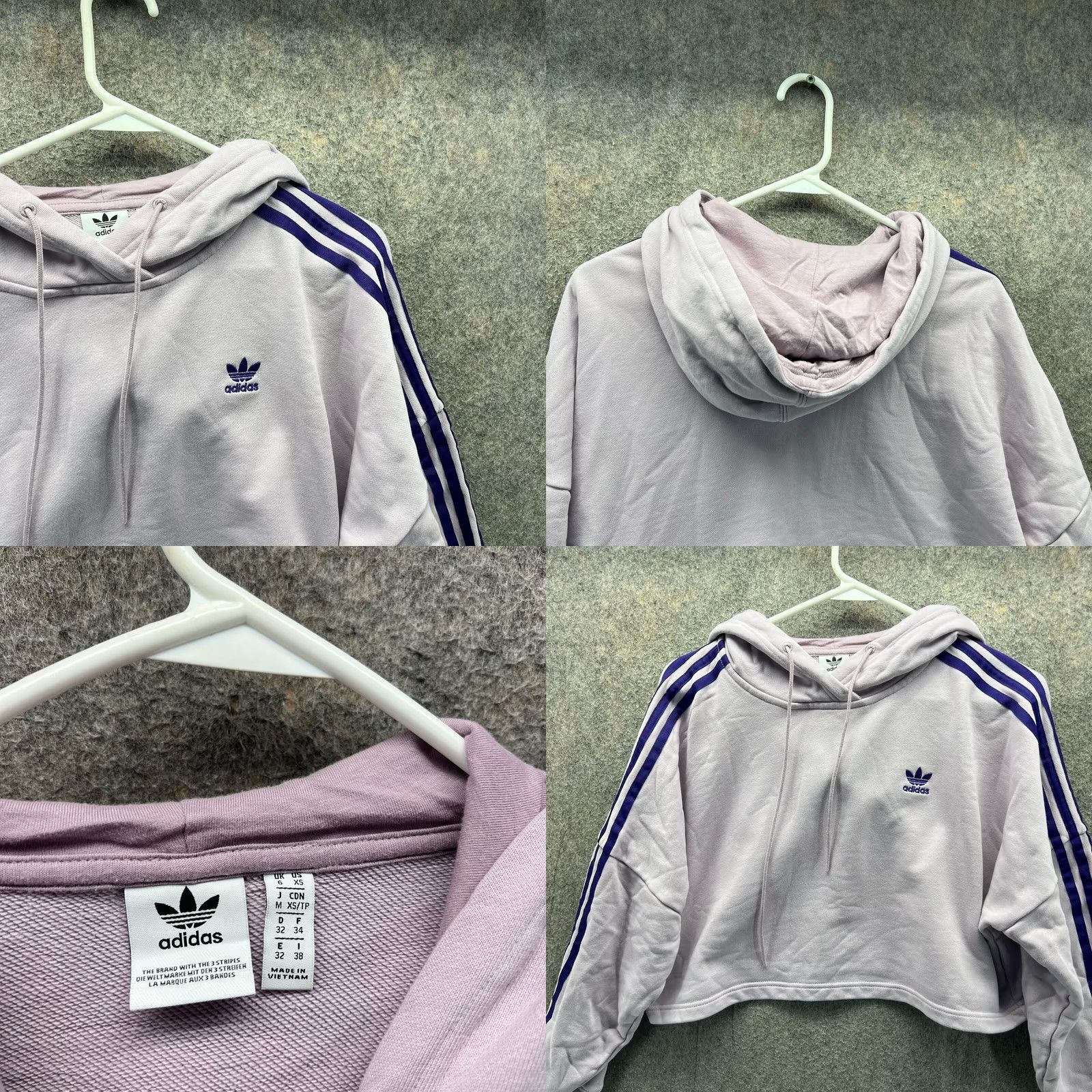 Adidas VINTAGE Adidas Hoodie Womens XS Purple Cropped Originals Trefoil 3 Stripes Jacket Size XS / US 0-2 / IT 36-38 - 8 Thumbnail