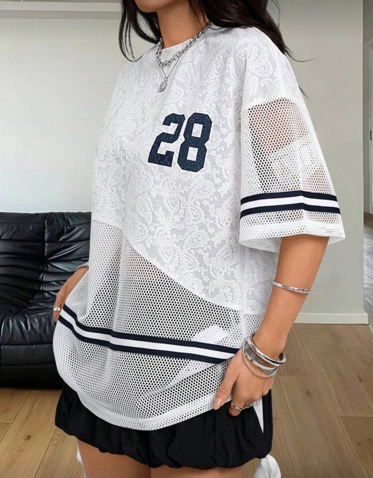 Other Contrast Floral Mesh White Jersey Number 28 Size S / US 4 / IT 40 - 1 Thumbnail