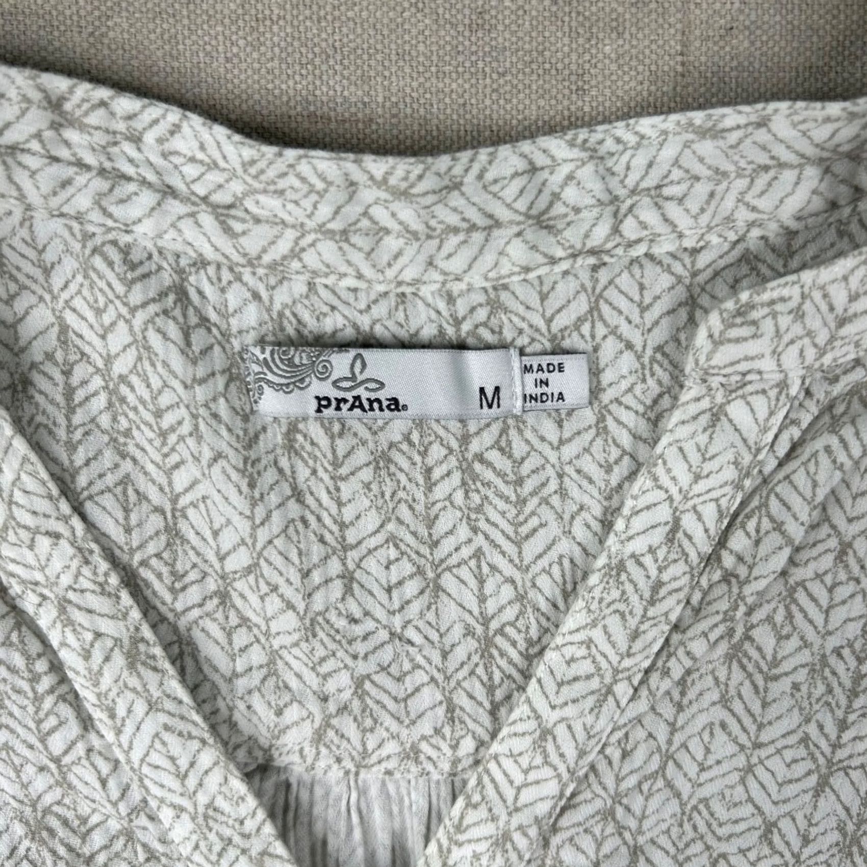 Prana Prana Dress Womens M Drop Waist Rouched V Neck Geometric Cotton 3/4 Sleeve Knee Dress Size M / US 6-8 / IT 42-44 - 3 Thumbnail