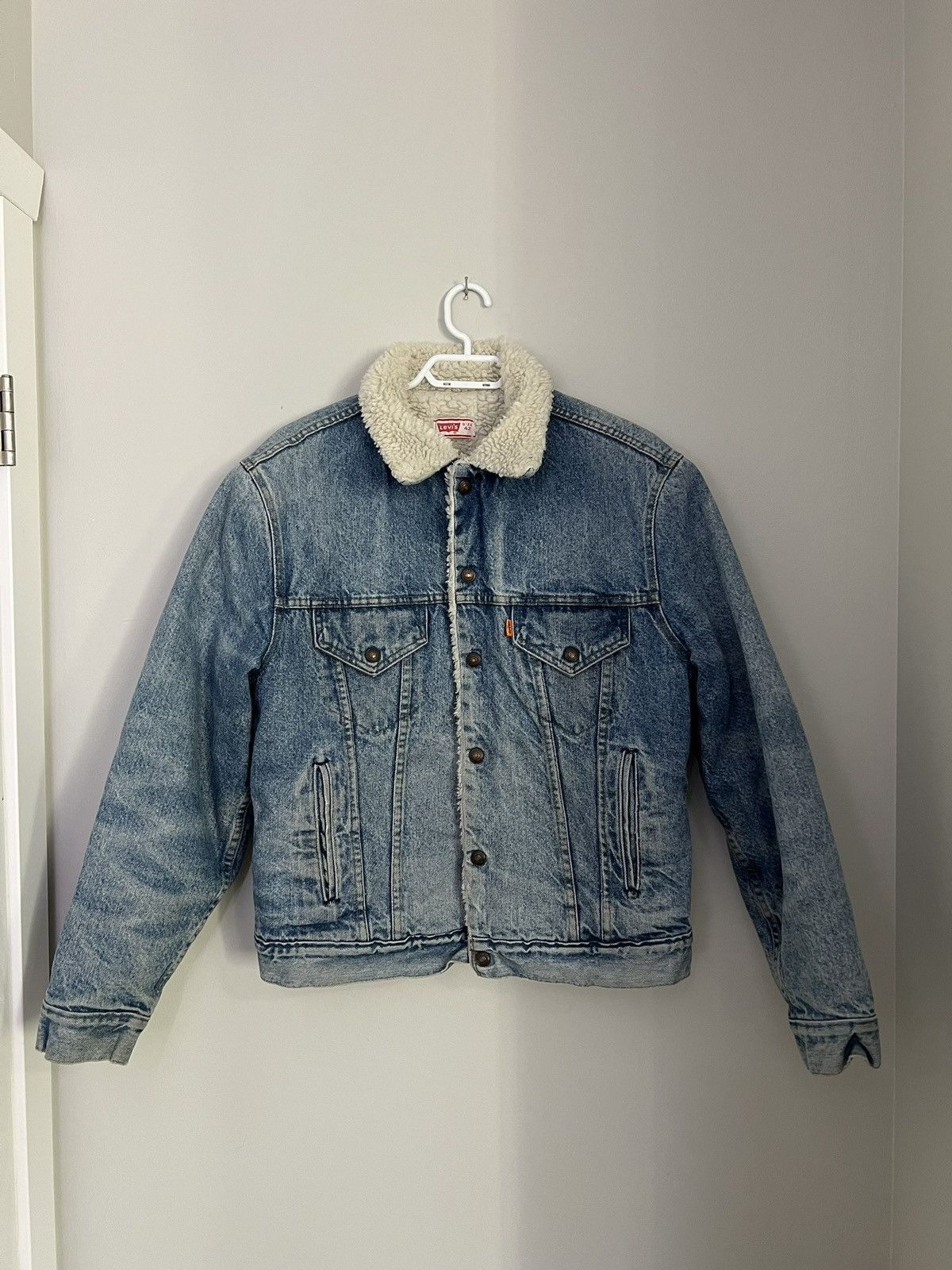 Rare Vintage Levis Sherpa Trucker Jacket Orange Tag 70s