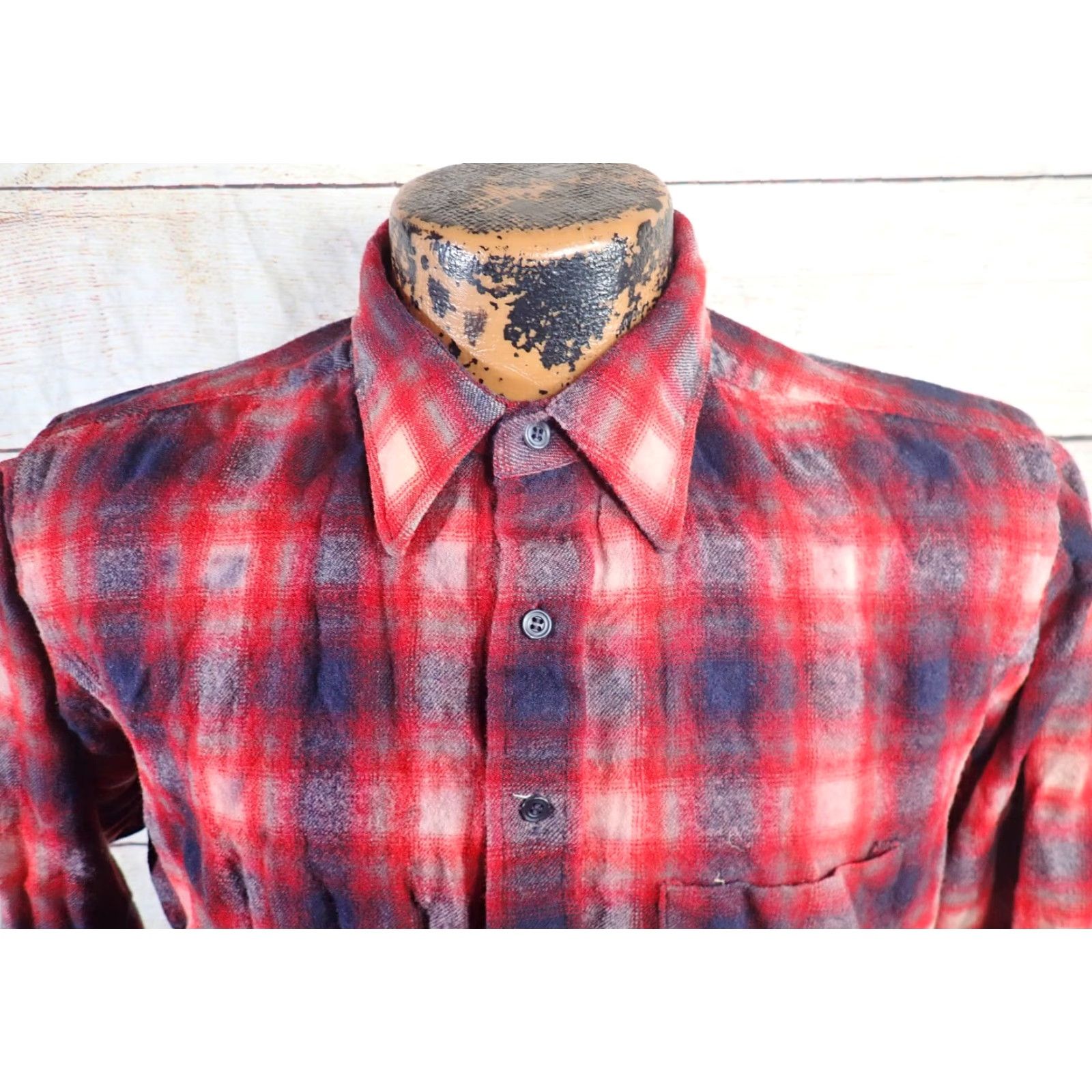 Pendleton VINTAGE Pendleton SHIRT M USA 60's shadow plaid ombré distressed wool 60s USA Shadow Plaid Size US M / EU 48-50 / 2 - 4 Thumbnail