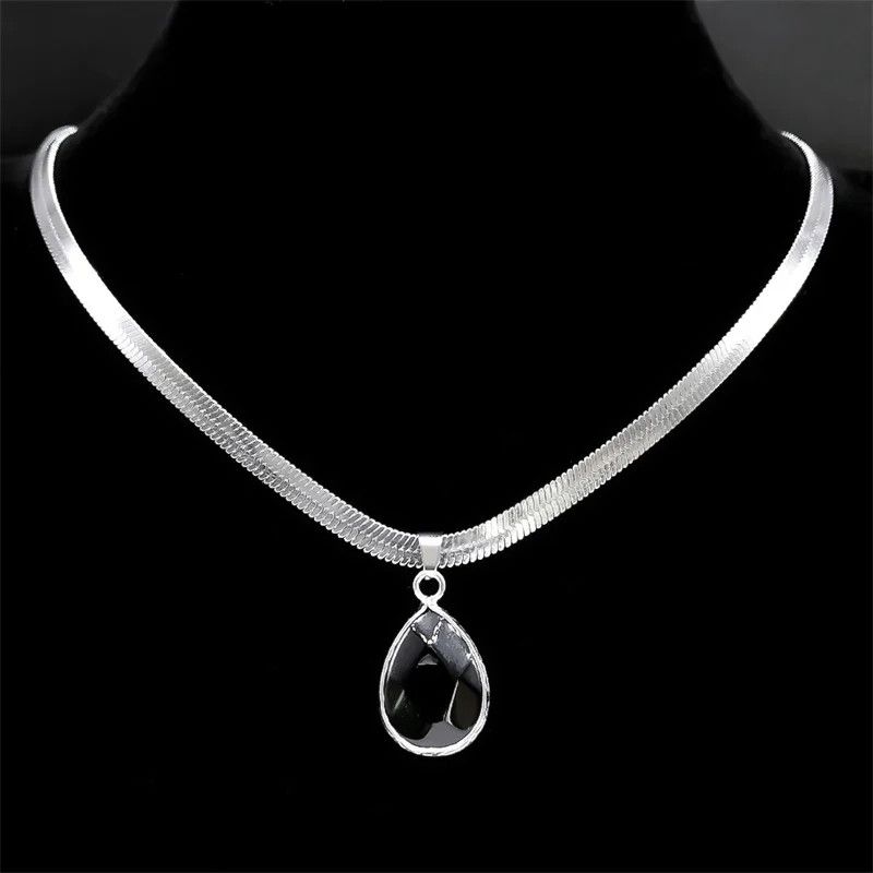 Jewelry Gothic Water Drop Black Obsidian Pendant Charms Necklace Size ONE SIZE - 1 Thumbnail