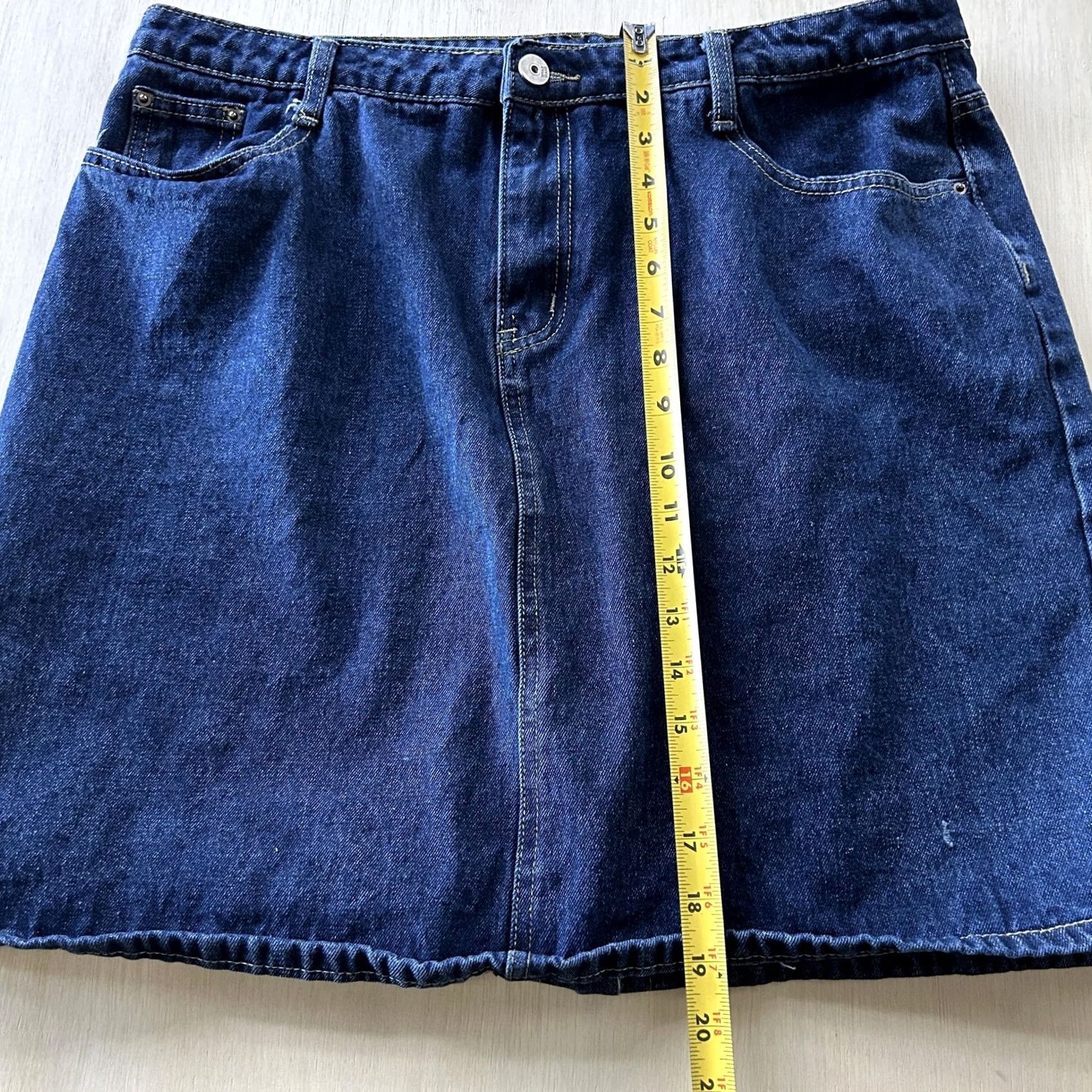 Denime Vintage 90s Chouyatou Skirt Womens XL Blue Denim Mini Elastic Waist Stretch Size 40" / US 18 - 7 Thumbnail