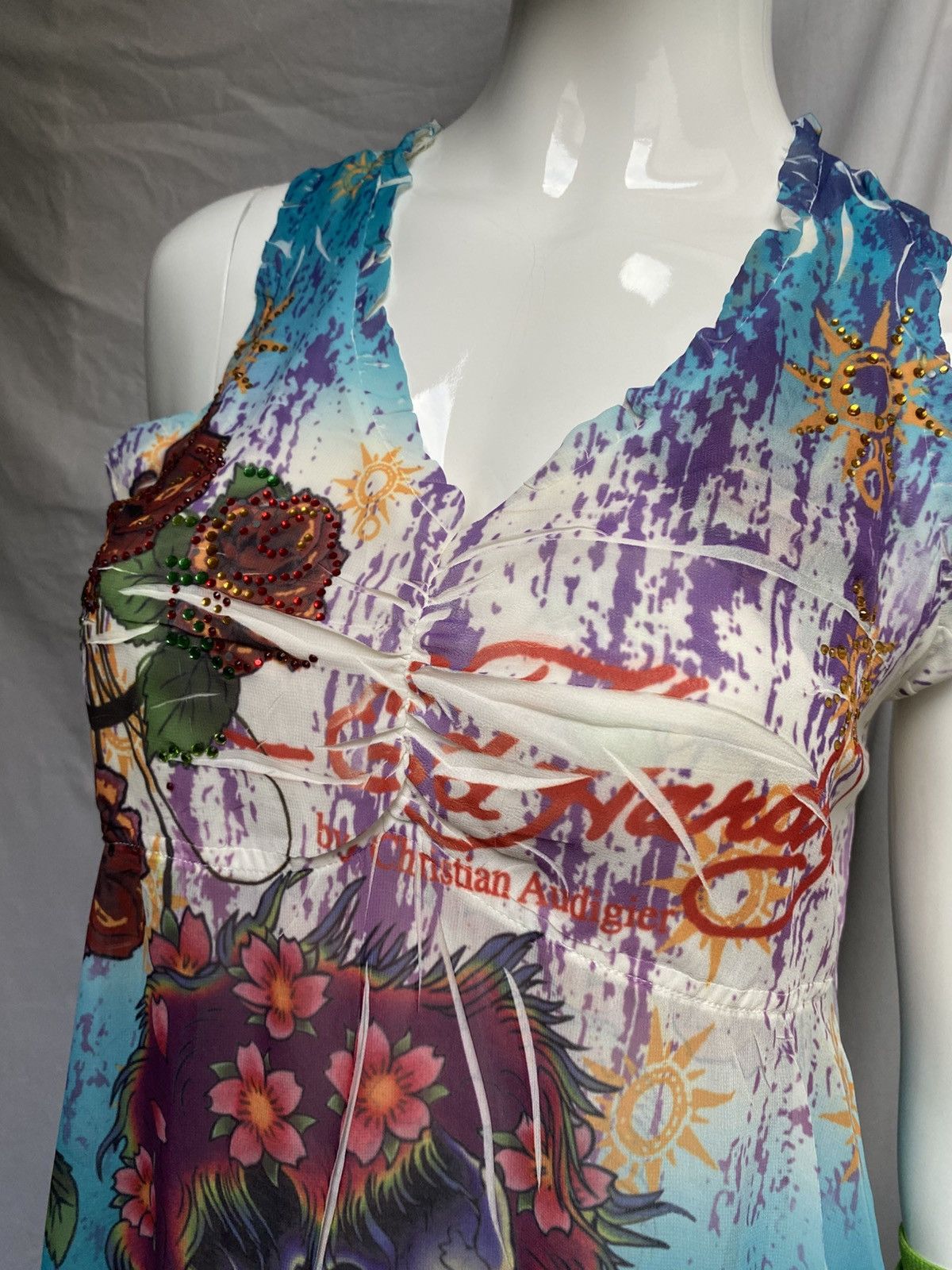 Ed Hardy 2010s sleeveless structured Ed Hardy mesh blouse Size S / US 4 / IT 40 - 4 Thumbnail