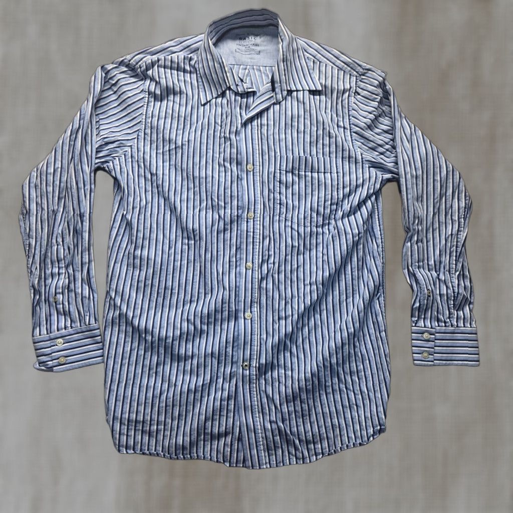 Basic Editions Basic Editions Blue Striped Long Sleeve Button Up Shirt Top Adult Men's M Medium Shirt Size US M / EU 48-50 / 2 - 1 Thumbnail
