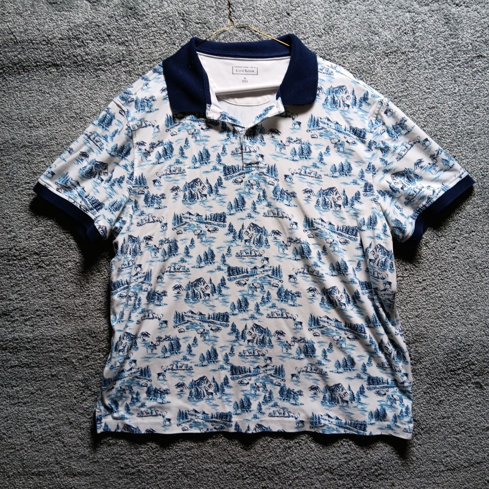 Club Room Club Room Men’s Polo Shirt XL Forest Print Blue Preppy Size US XL / EU 56 / 4 - 1 Thumbnail