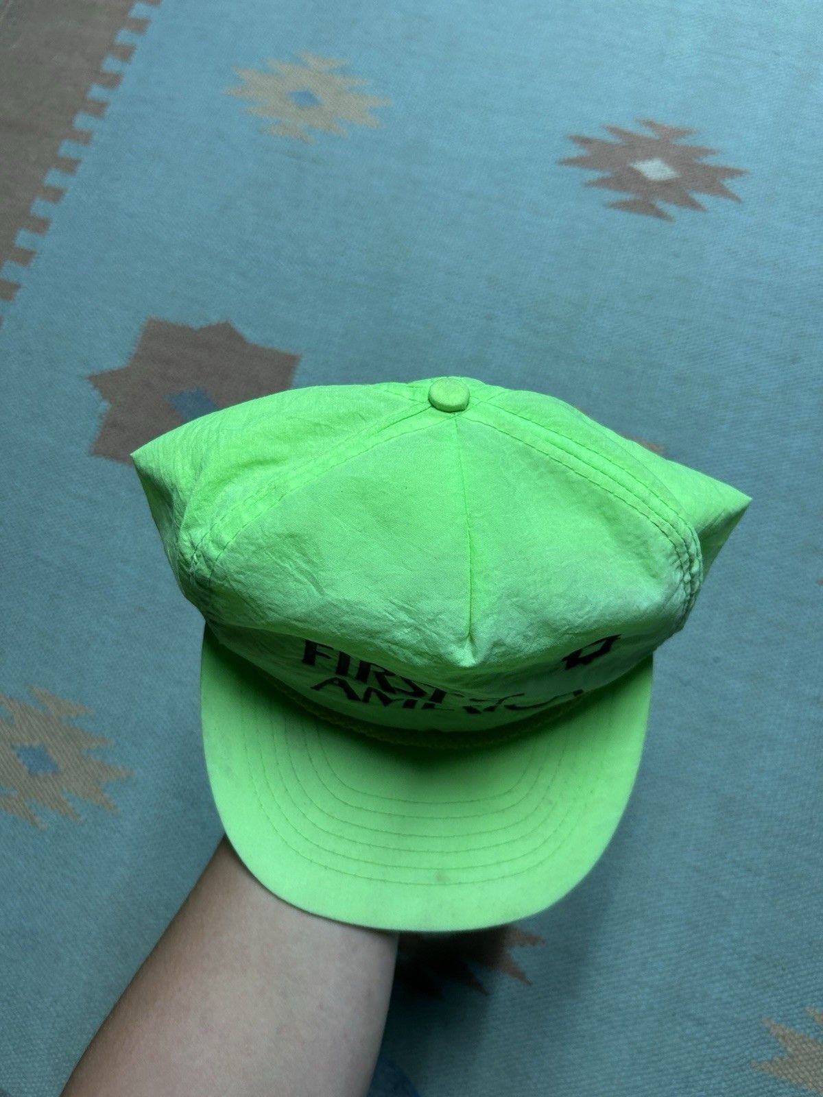 Vintage Vtg 90s SnapBack hat first of America bank hi vis neon nylon Size ONE SIZE - 4 Thumbnail