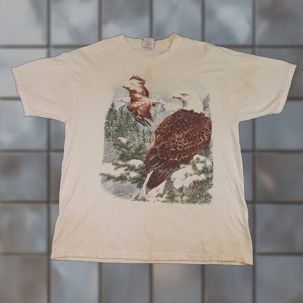 Jerzees VINTAGE Jerzees Eagle Shirt Mens XL Short Sleeve Graphic 90s Nature White Cotton T-Shirt Size US XL / EU 56 / 4 - 1 Thumbnail