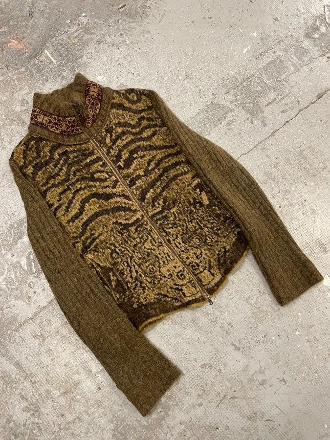 Roberto Cavalli × Vintage 2000s Roberto Cavalli Brown Safari Zebra Wool Zip-up Cardigan Size US M / EU 48-50 / 2 - 4 Thumbnail