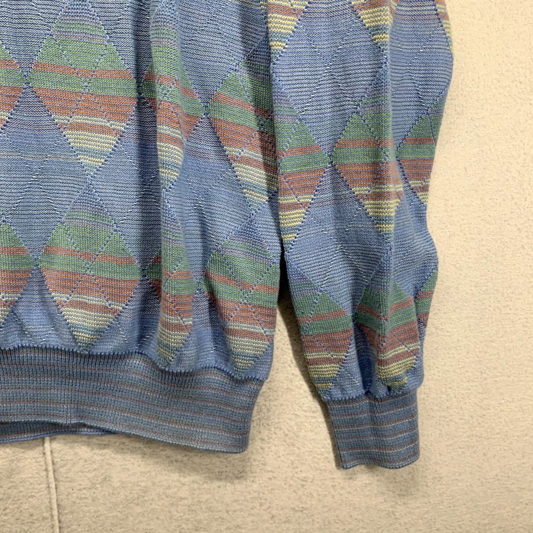 Talbots VINTAGE Talbots Argyle Sweater Men's M Blue 100% Pima Cotton Pullover Long Sleeve 80s 90s Golf Mens Size US M / EU 48-50 / 2 - 7 Thumbnail