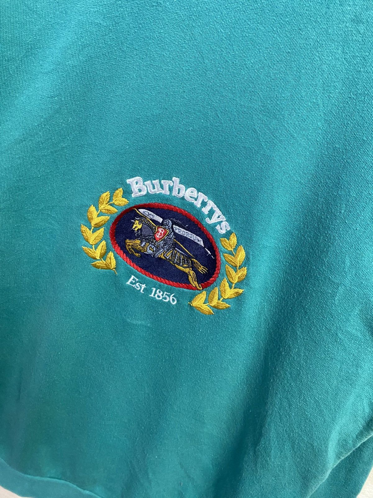 Burberry Vintage 90s Burberrys Embroidered Crest Sweatshirt Rare Teal Size US XL / EU 56 / 4 - 8 Thumbnail