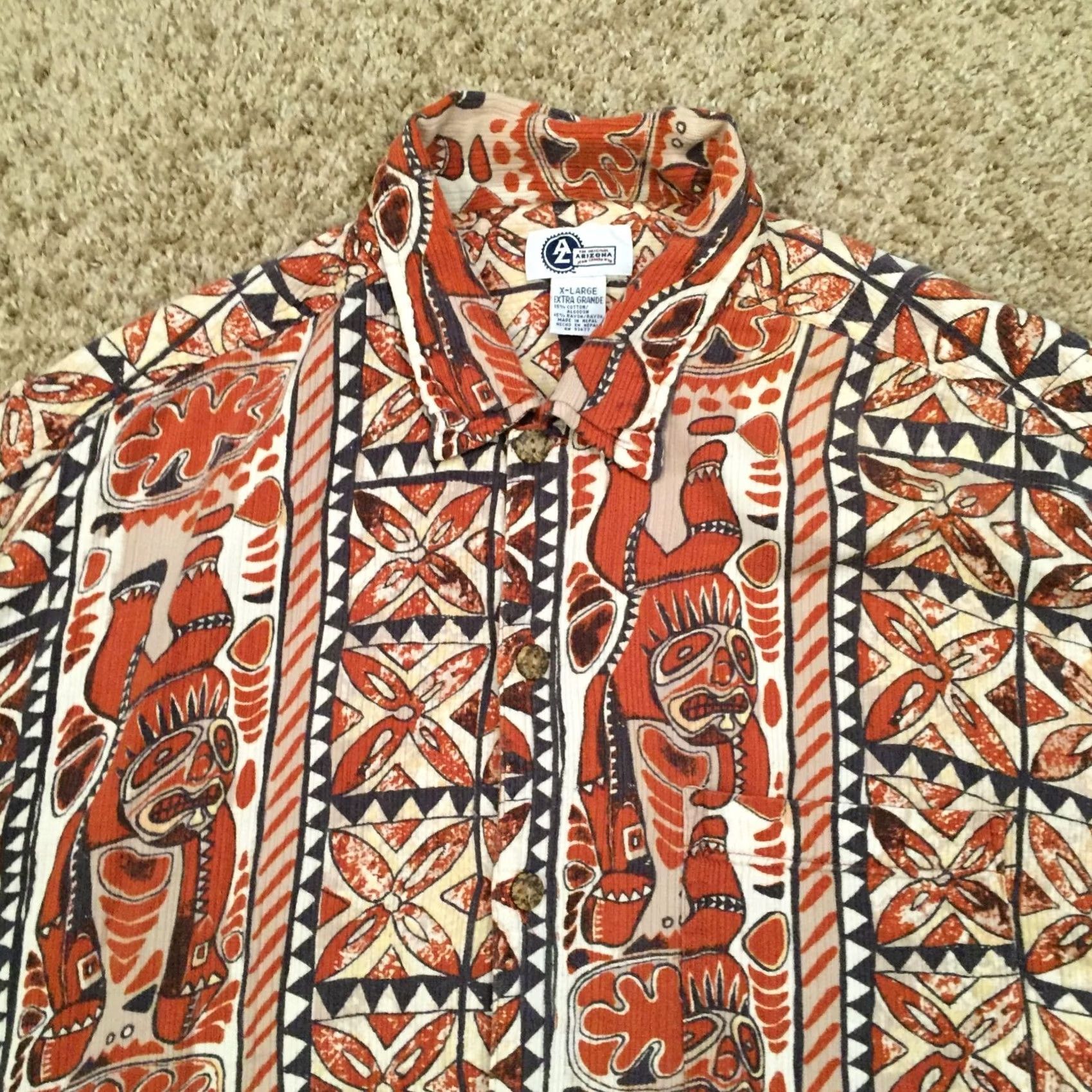 Vintage Arizona Jeans Shirt Mens XL Brown Geometric Short Sleeve Button Up Size US XL / EU 56 / 4 - 4 Thumbnail