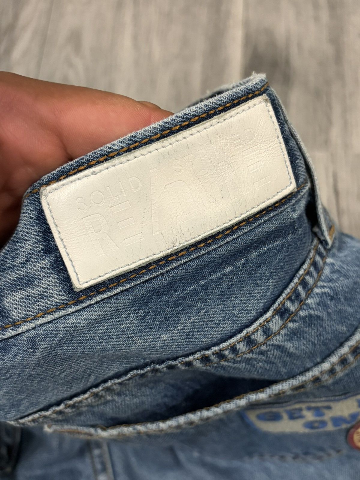 RE/DONE RE/DONE SOLID & STRIPED Mid Blue Straight-Leg Jeans Size 27" / US 4 / IT 40 - 11 Thumbnail