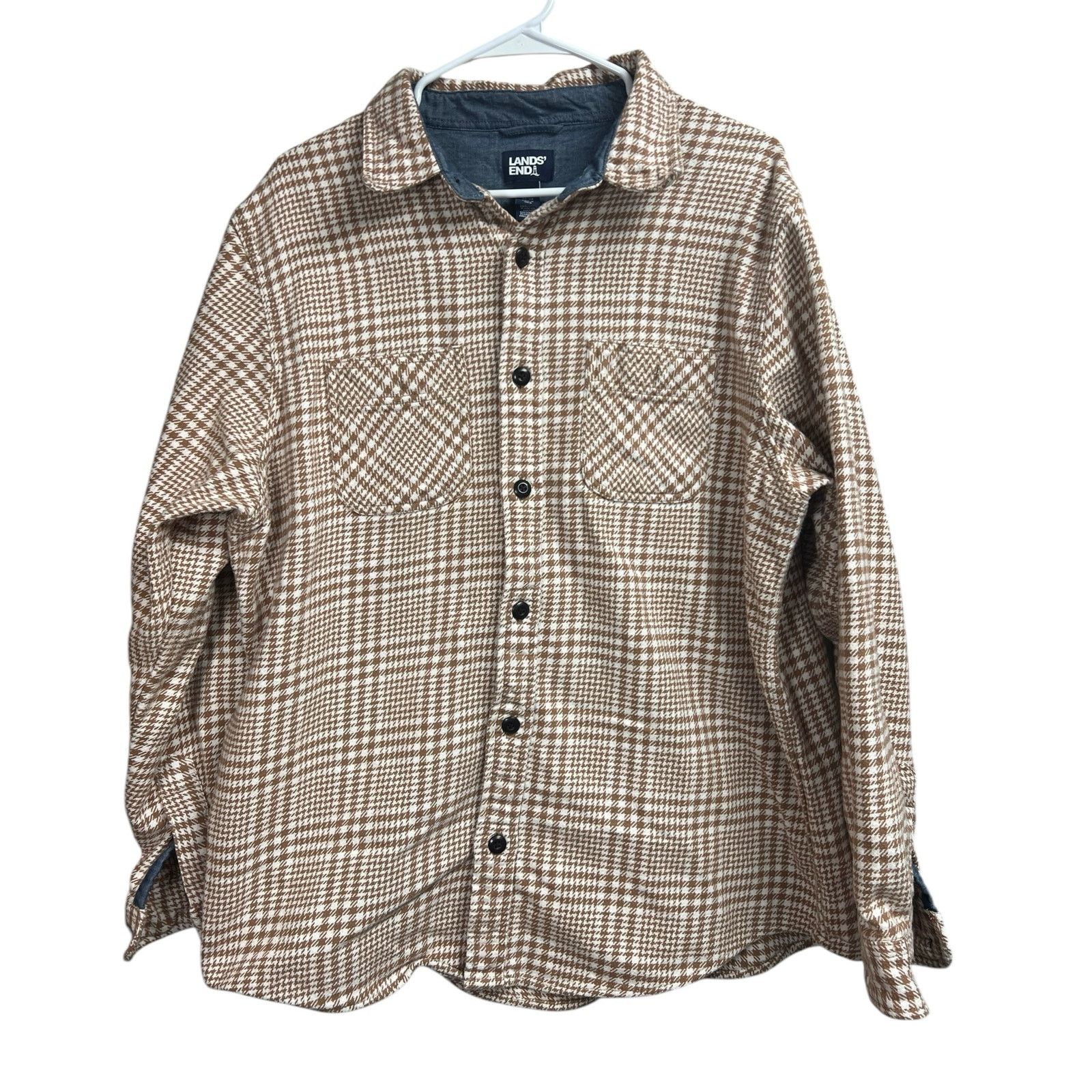Lands' End Lands' End Shirt XL Brown Beige Plaid Flannel Button Up Size US XL / EU 56 / 4 - 1 Thumbnail