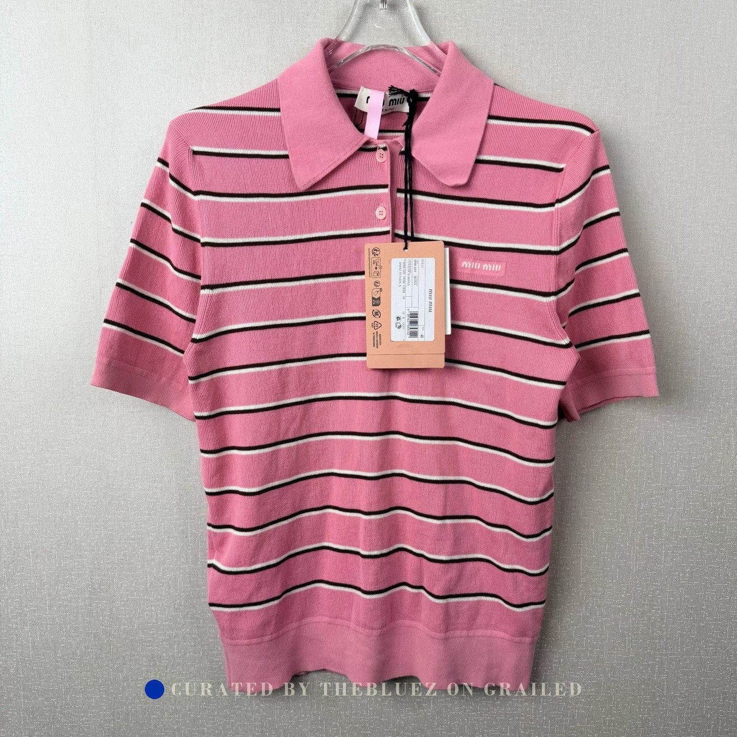Miu Miu Miu Miu Pink Striped Logo Knit Polo Short Size S / US 4 / IT 40 - 1 Thumbnail